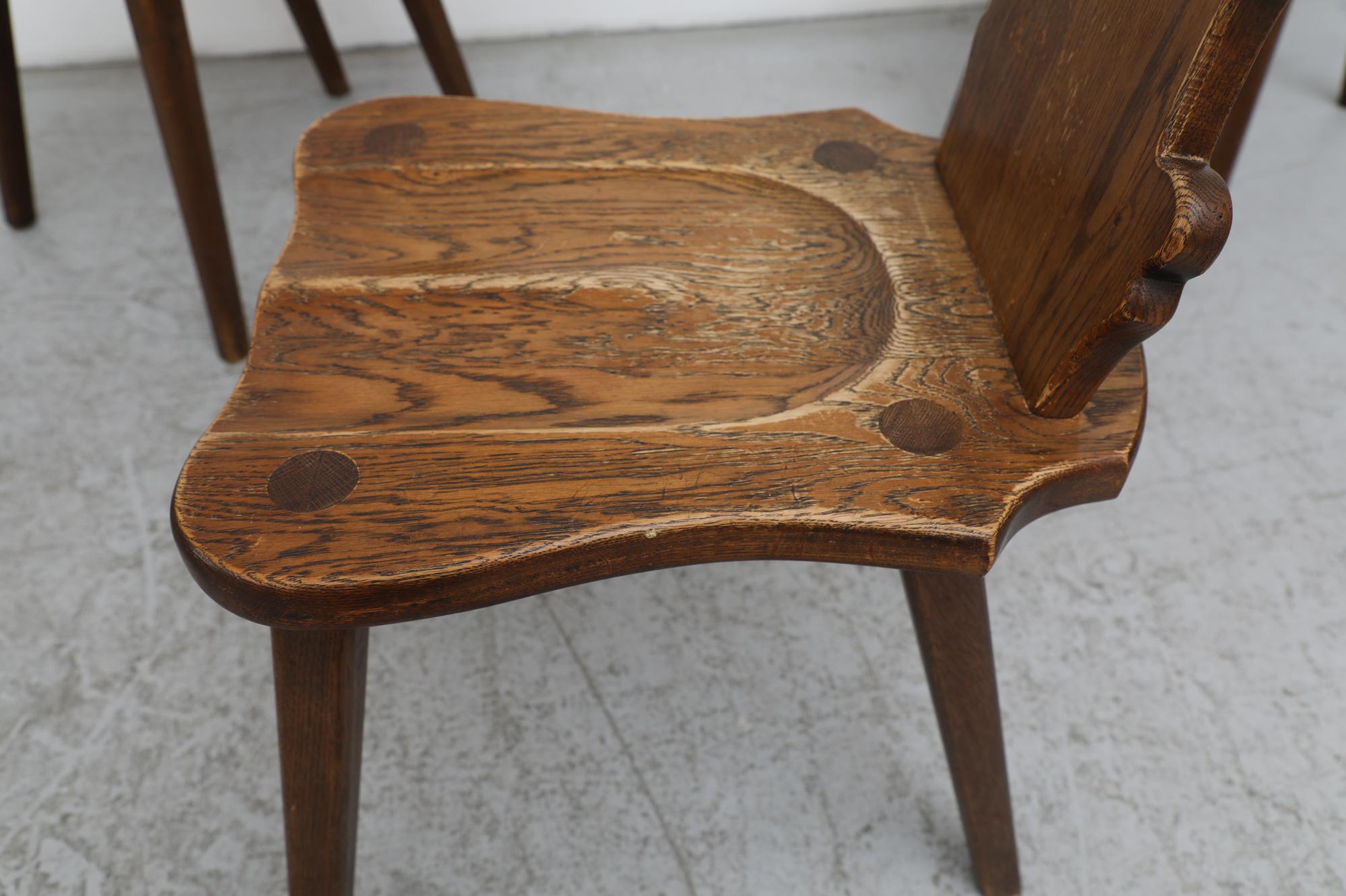 Set of 6 Tyrolean Style Mid-Century Brutalist Organic Carved Dark Oak Chairs For Sale 7