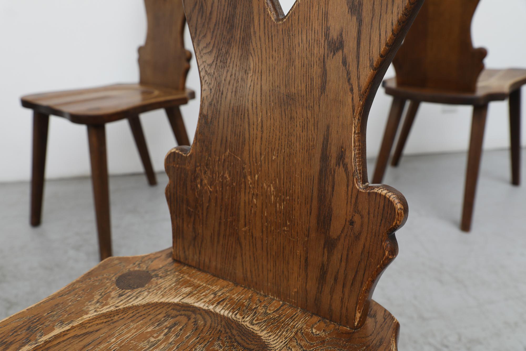 Set of 6 Tyrolean Style Mid-Century Brutalist Organic Carved Dark Oak Chairs For Sale 8