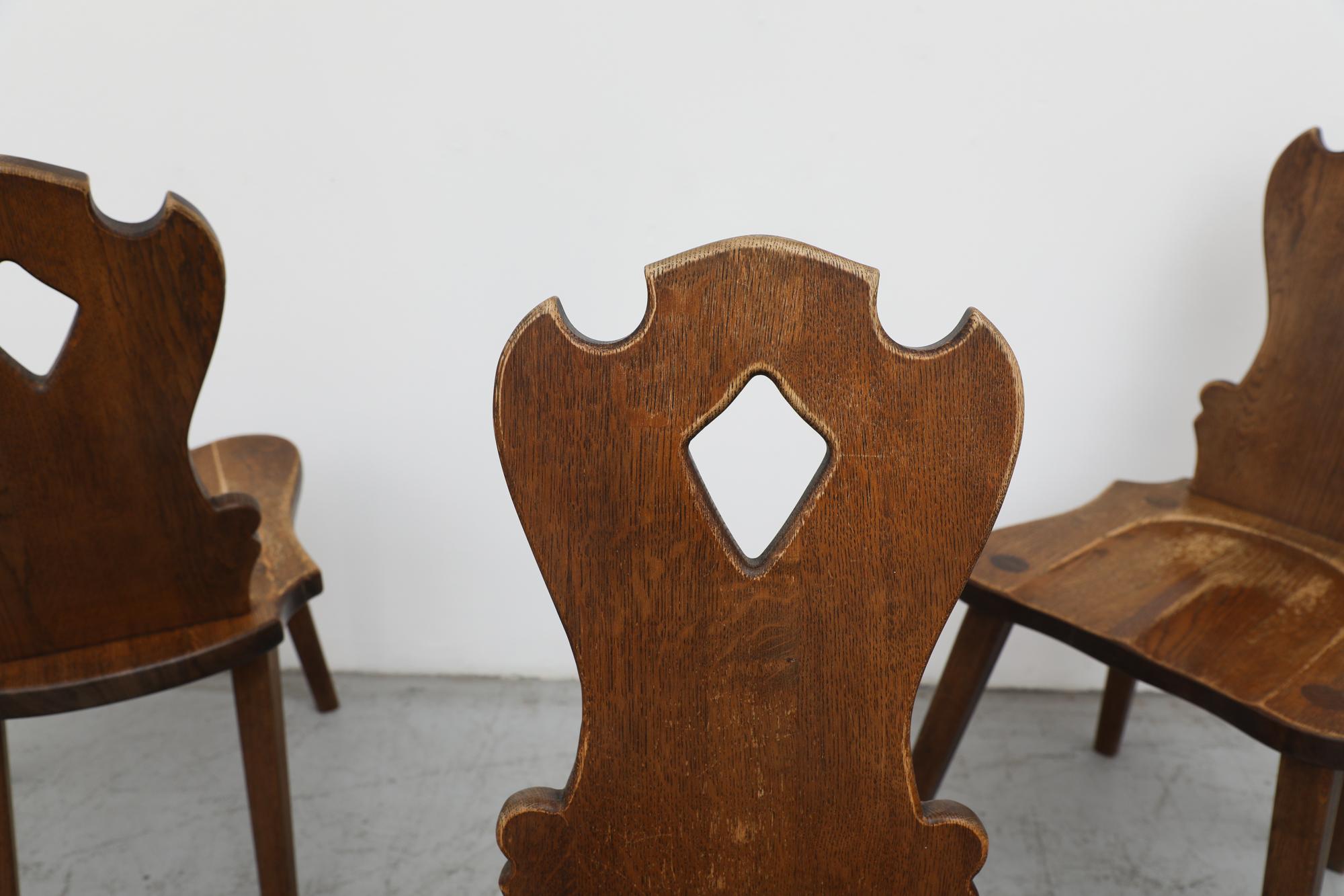 Mid-20th Century Set of 6 Tyrolean Style Mid-Century Brutalist Organic Carved Dark Oak Chairs For Sale