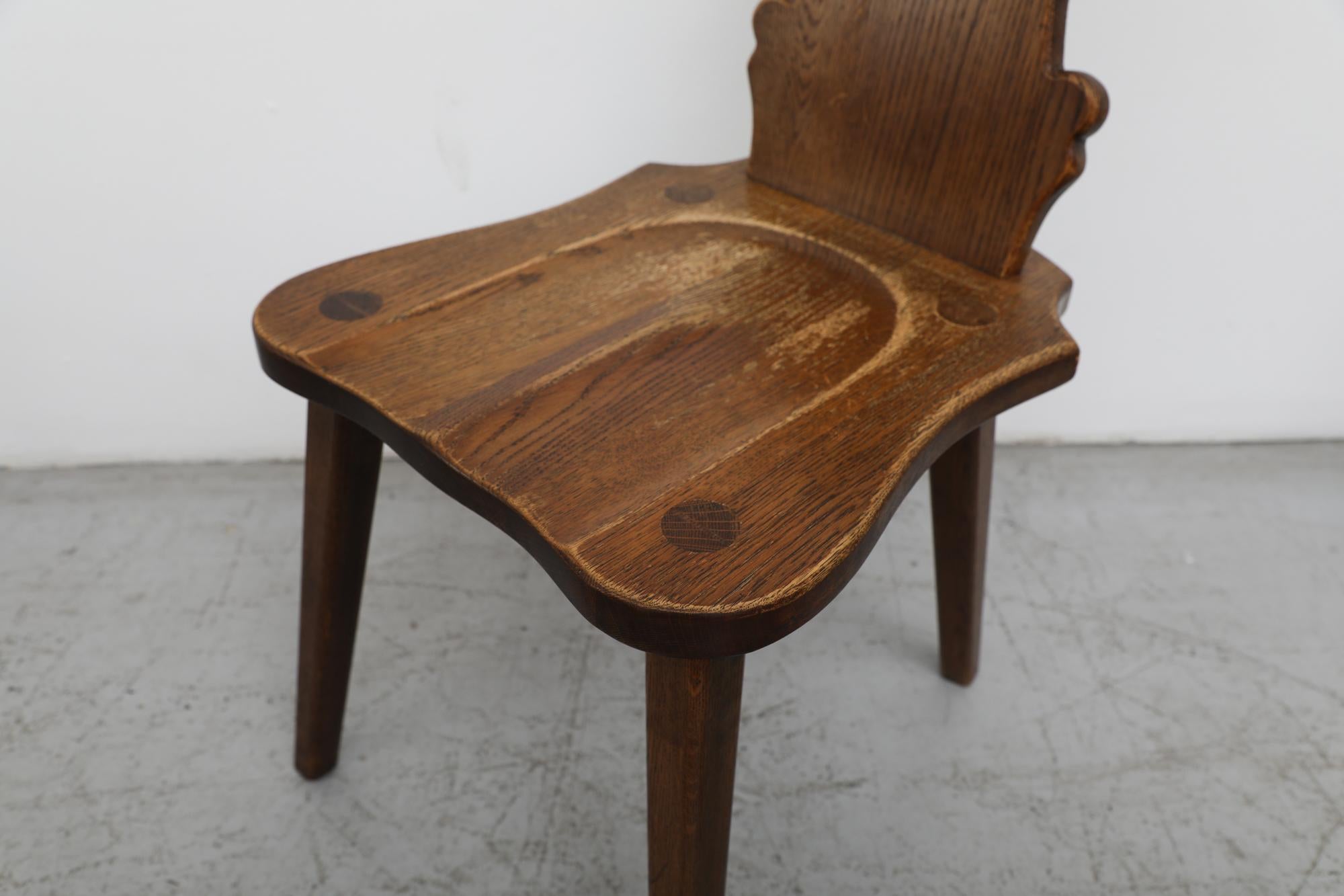 Set of 6 Tyrolean Style Mid-Century Brutalist Organic Carved Dark Oak Chairs For Sale 1
