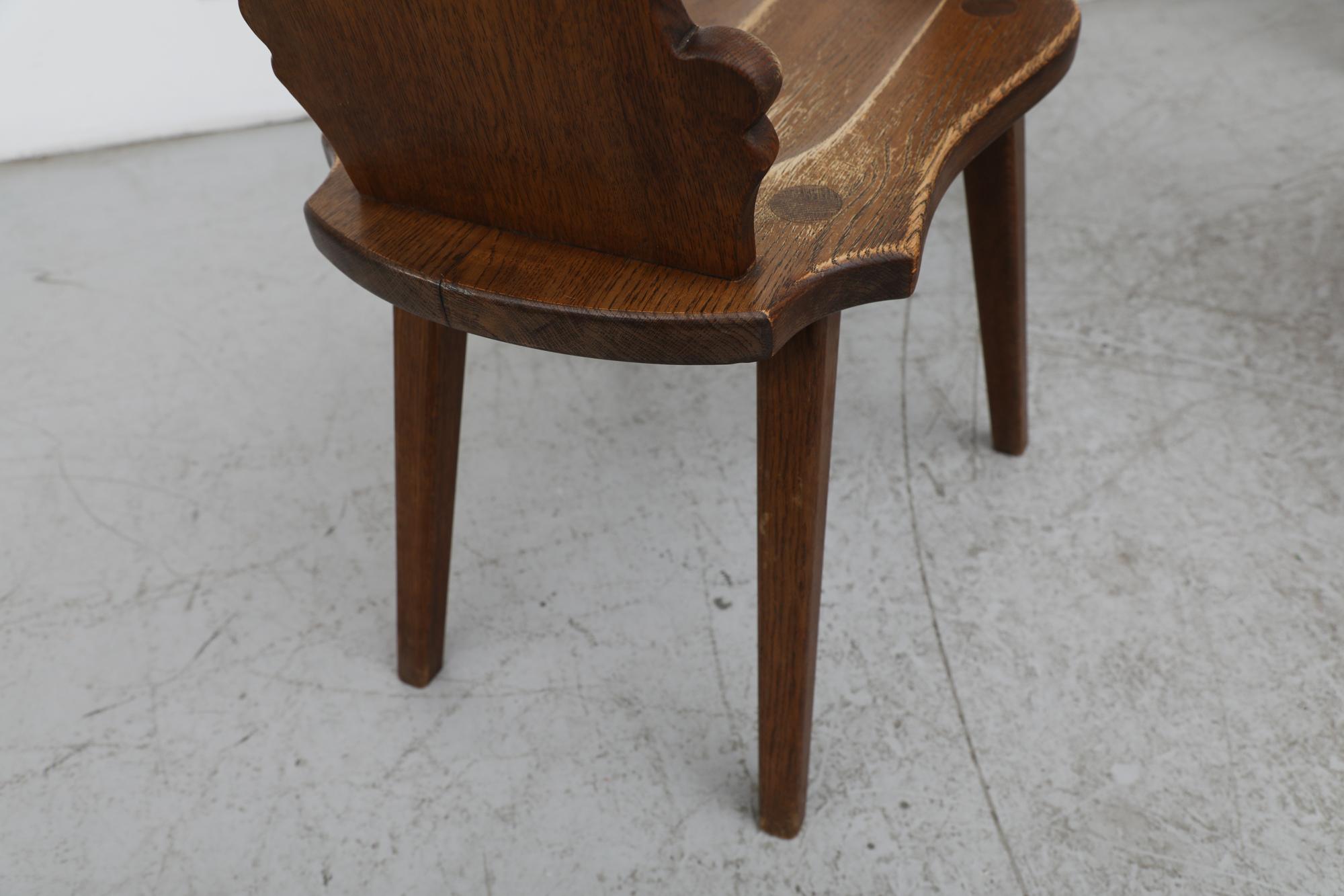 Set of 6 Tyrolean Style Mid-Century Brutalist Organic Carved Dark Oak Chairs For Sale 3