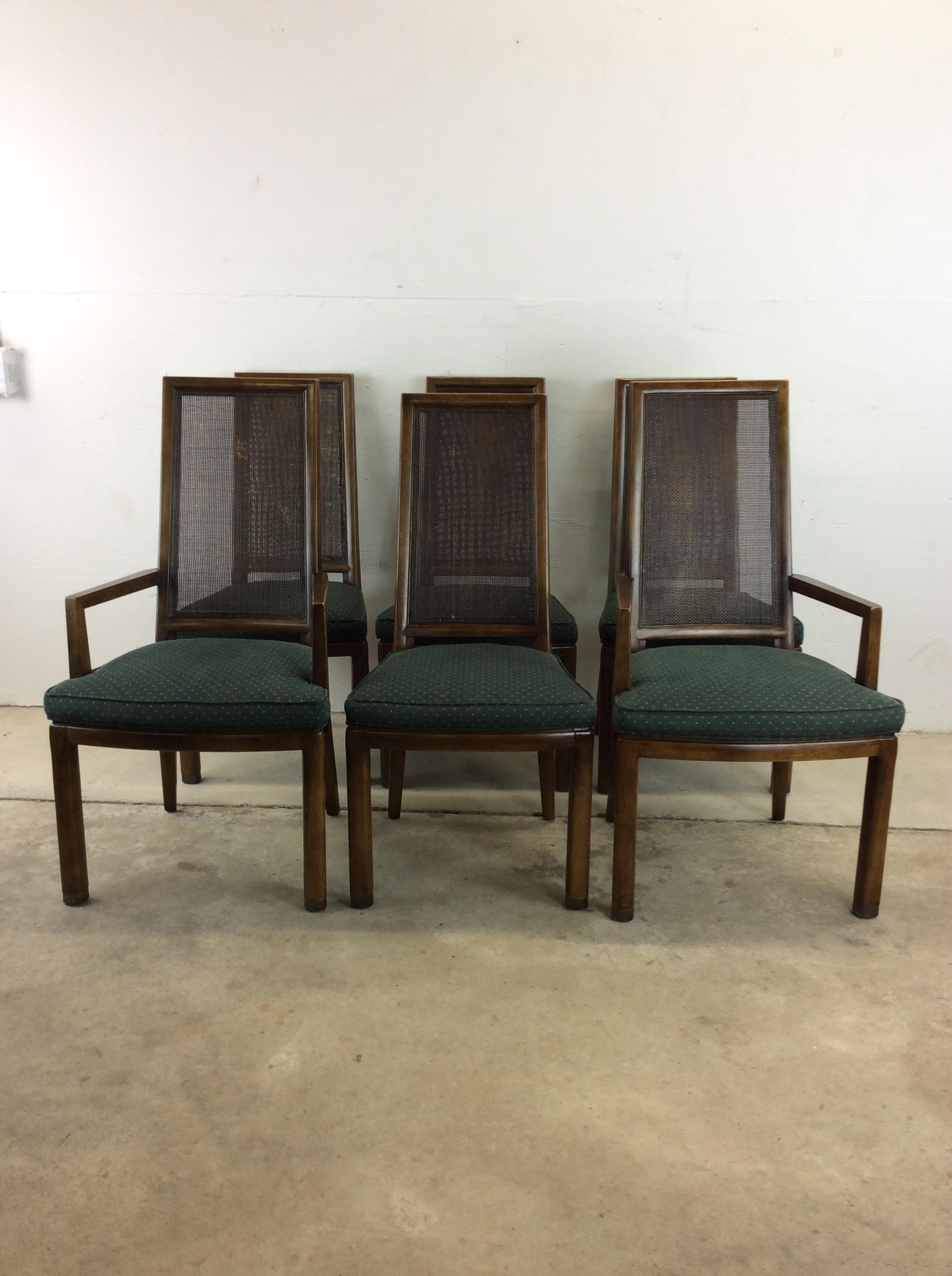 Mid-Century Modern Ensemble de 6 chaises de salle à manger à dossier canné du milieu du siècle par Henredon  en vente