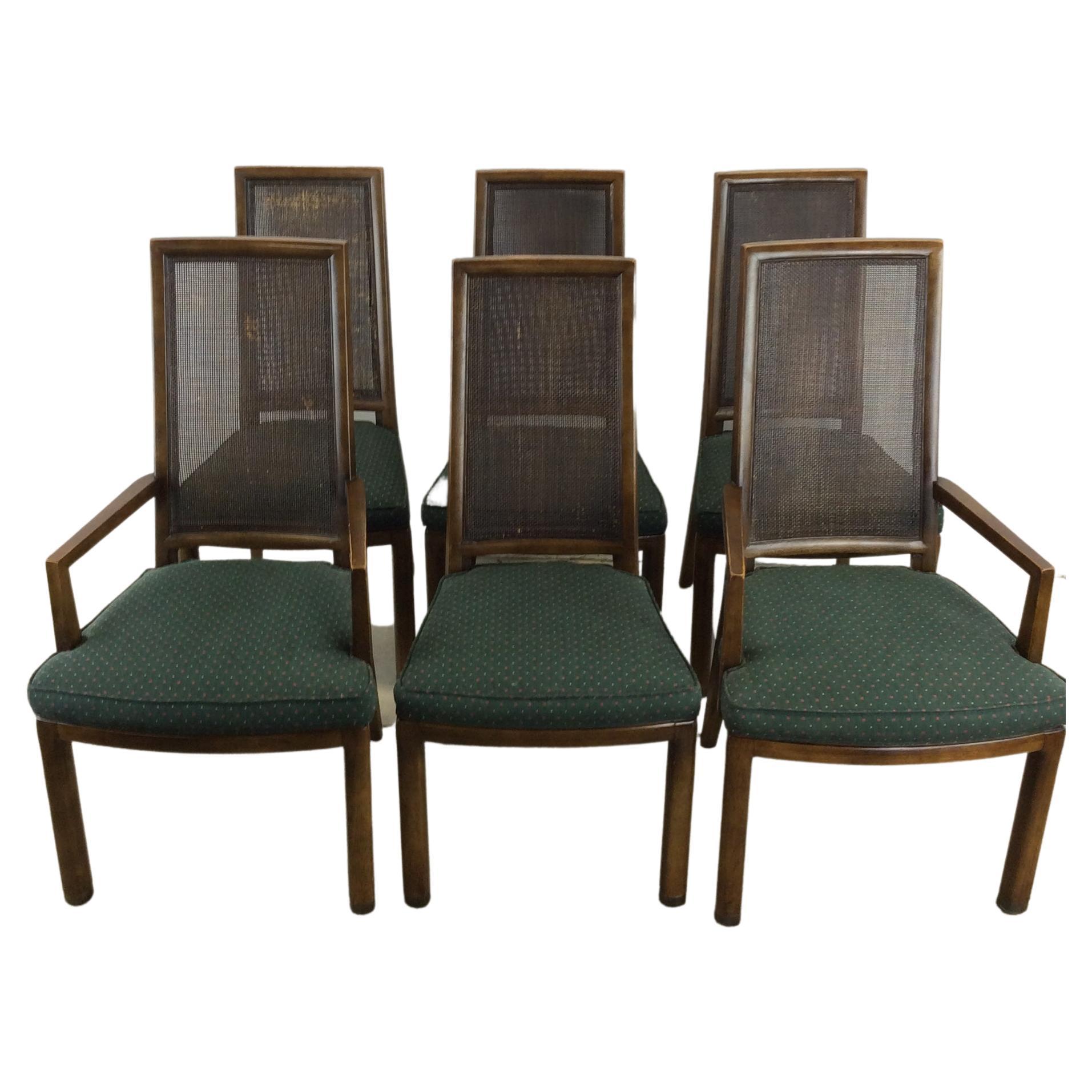 Ensemble de 6 chaises de salle à manger à dossier canné du milieu du siècle par Henredon  en vente