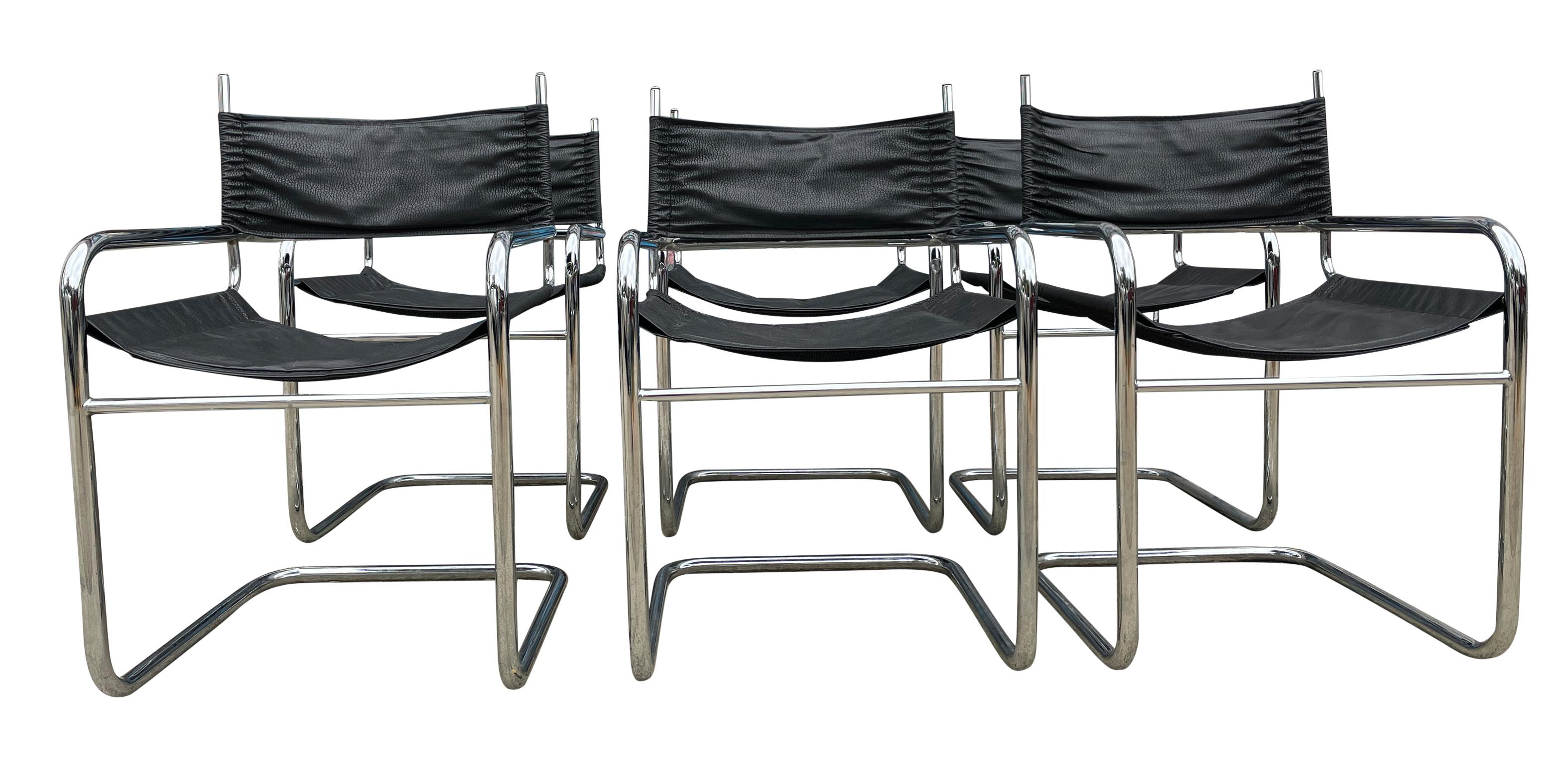 Mid-Century Modern Ensemble de 6 fauteuils de salle à manger en porte-à-faux chromés du milieu du siècle dernier, style Mart Stam en vente
