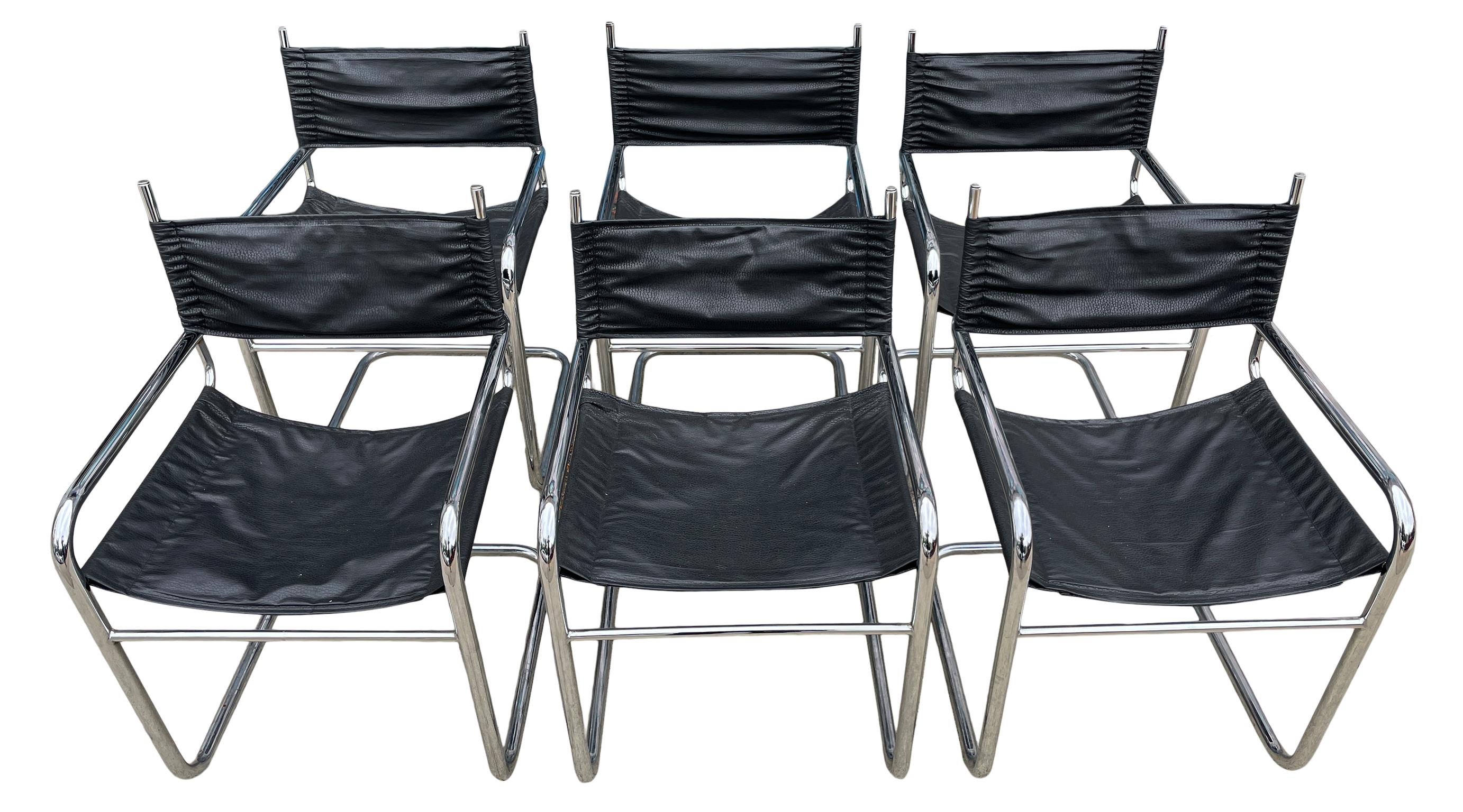 Nord-américain Ensemble de 6 fauteuils de salle à manger en porte-à-faux chromés du milieu du siècle dernier, style Mart Stam en vente