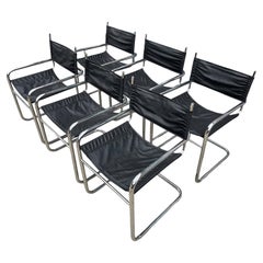 Set of 6 Mid Century Cantilevered Chrome Dining Arm Chairs Style of Mart Stam