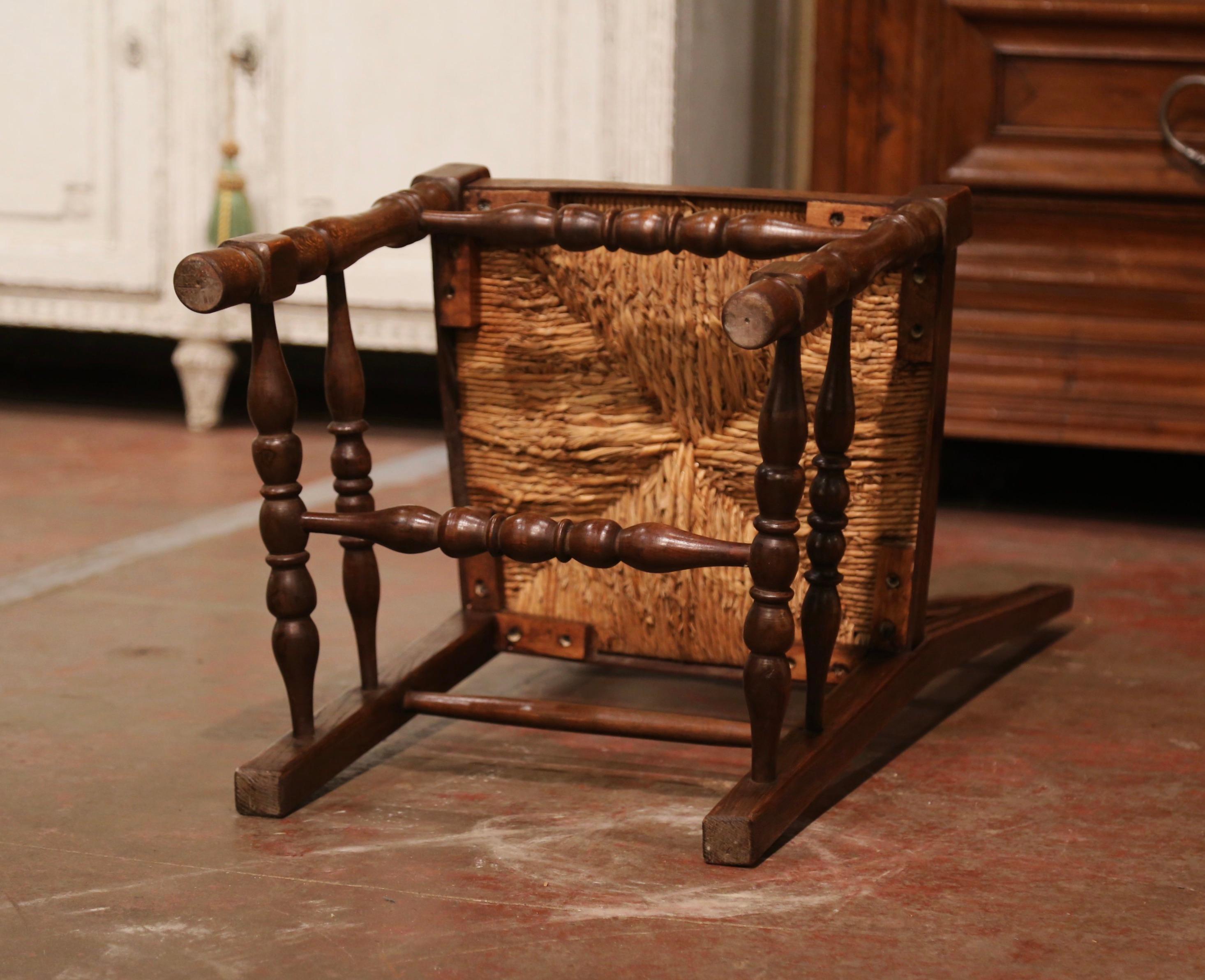 Set of 6 Mid-Century Carved Oak Ladder Back Chairs with Rush Seat from Normandy 3