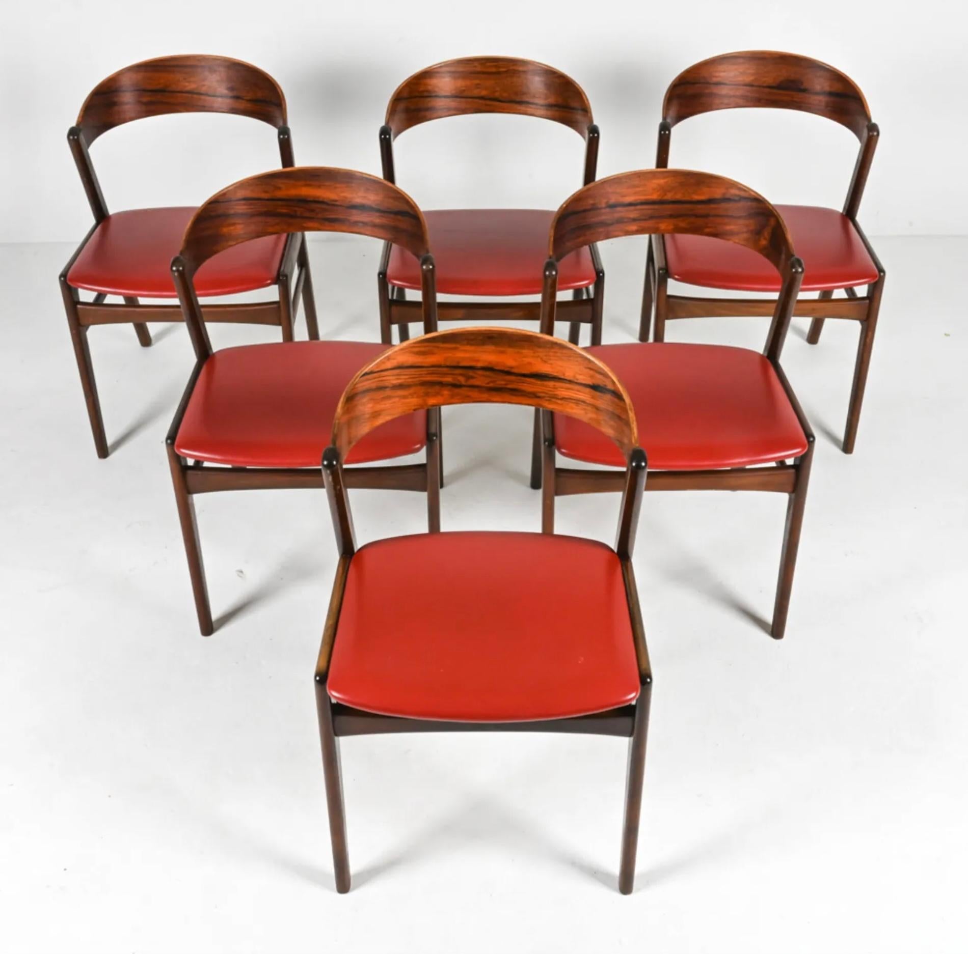 Danish Set of 6 mid century danish modern rosewood ribbon back dining table chairs 