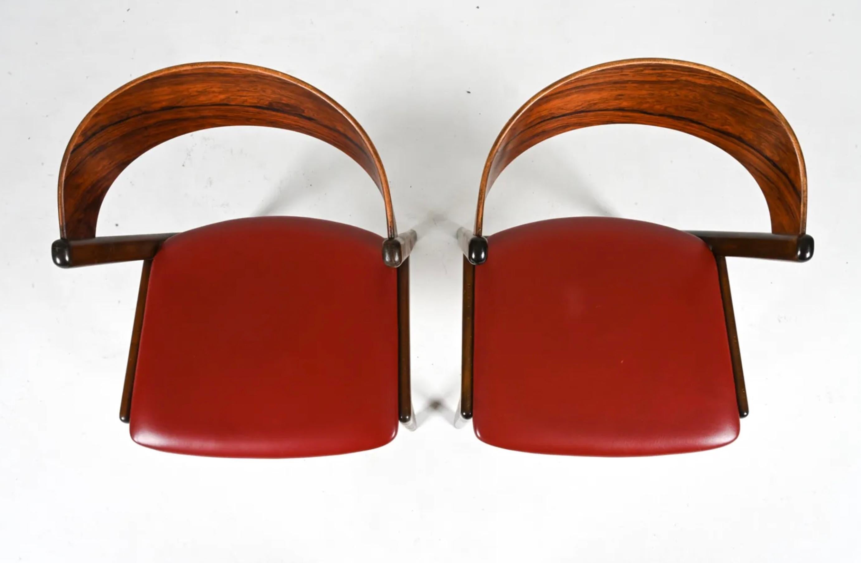 Woodwork Set of 6 mid century danish modern rosewood ribbon back dining table chairs 