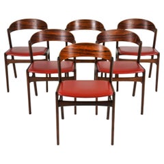 Set of 6 mid century danish modern rosewood ribbon back dining table chairs 