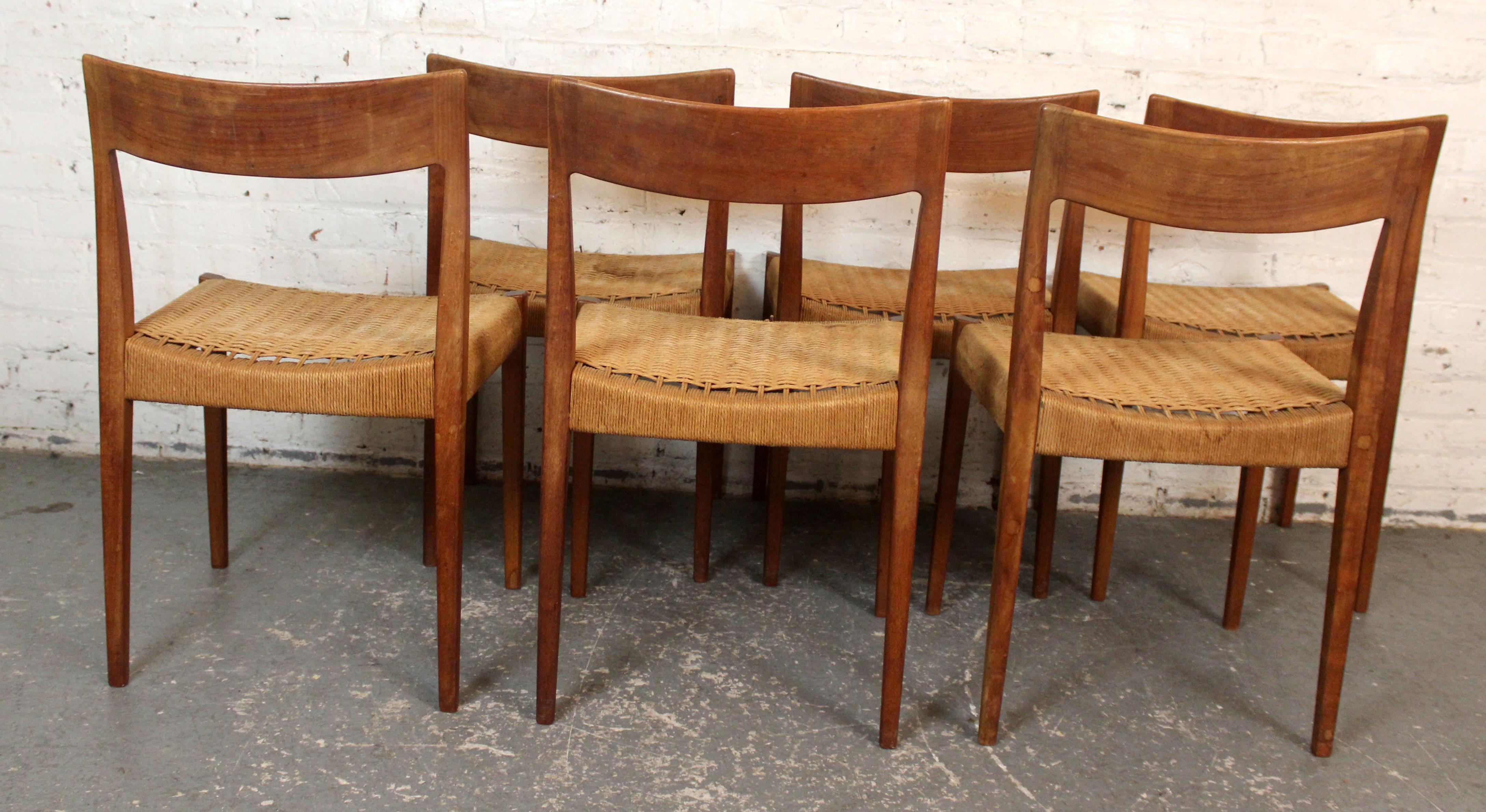 Mid-Century Modern Set of 6 Mid-Century Danish Papercord 