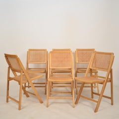 Set of 6 Midcentury Danish Teak & Cane Folding Side Chairs in Light Brown, 1960