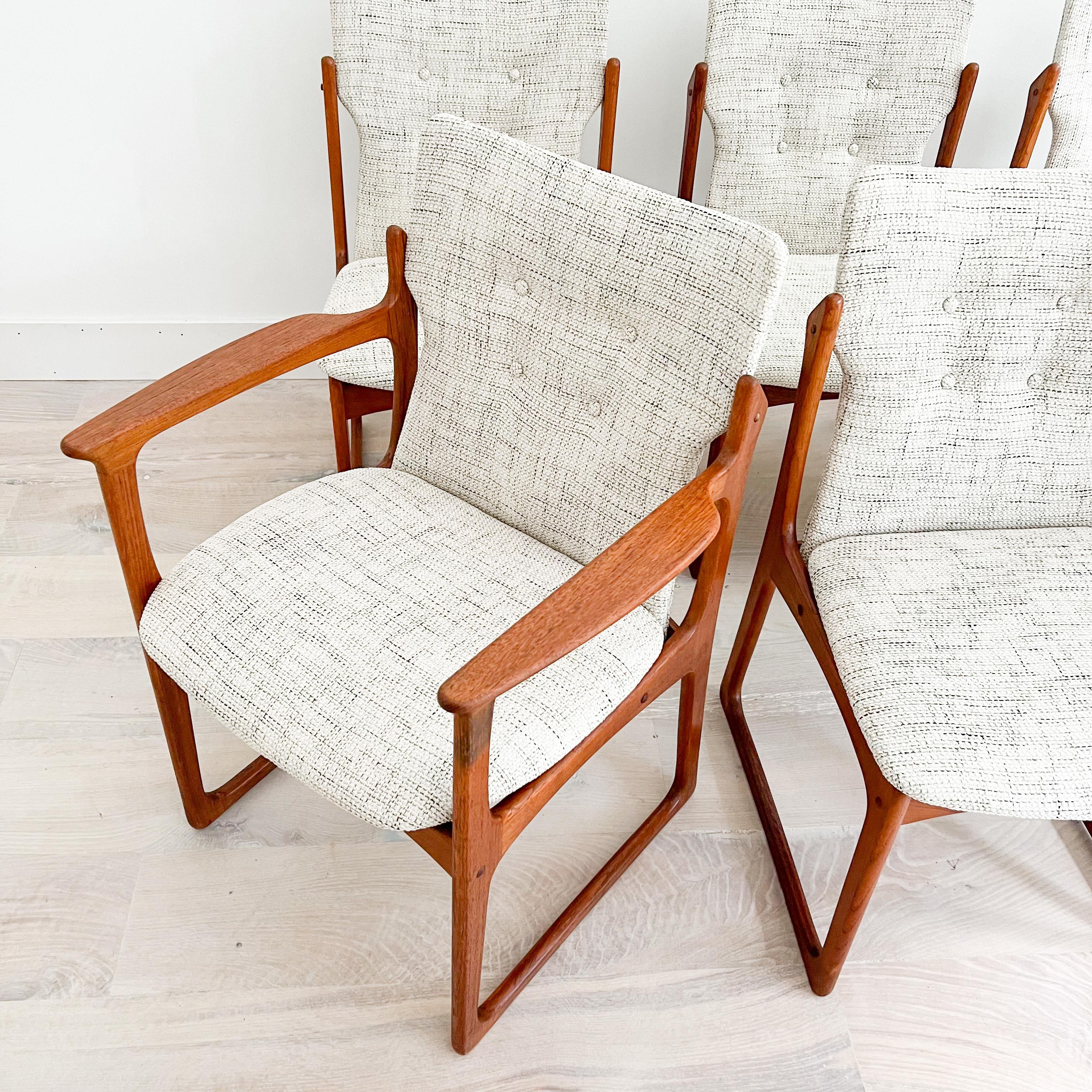 Mid-Century Modern Set of 6 Mid Century Danish Teak Dining Chairs with New Upholstery by Art Furn