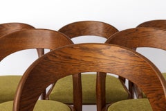 Set of 6 Mid Century Dining Chairs, Baumann Gondola Chairs 1970s, Oak Wood Chair