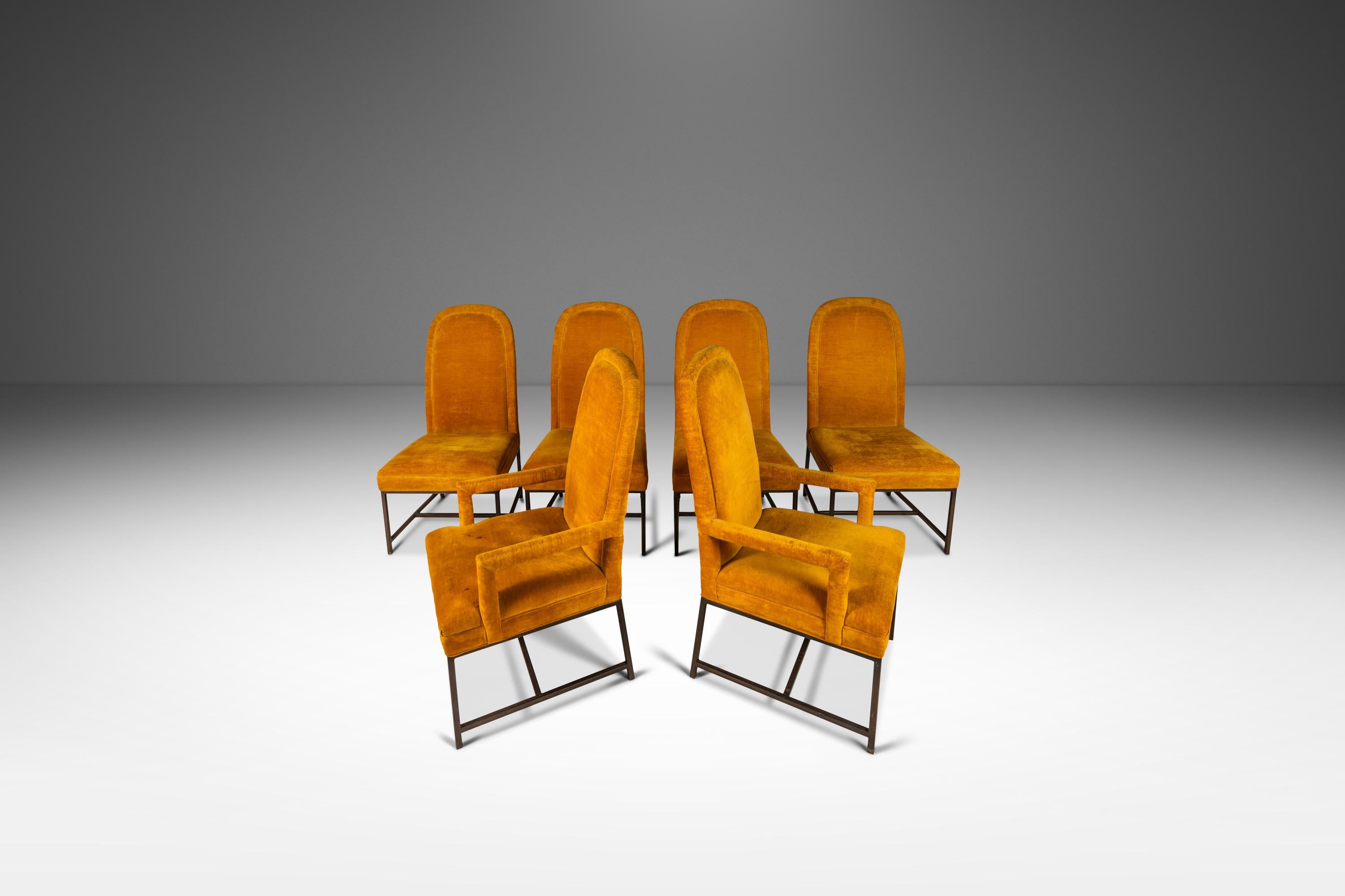 Metal Set of 6 Mid-Century Dining Chairs in the manner of Milo Baughman Style, c. 1960