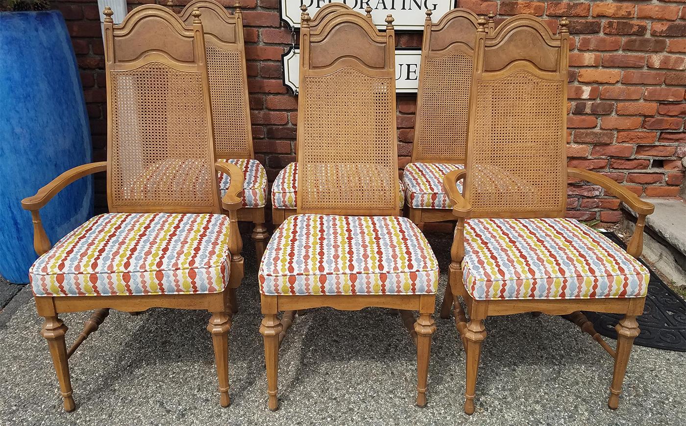 Set of 6 Midcentury Dining Chairs, Multicolored Upholstery In Good Condition For Sale In Livingston, NJ