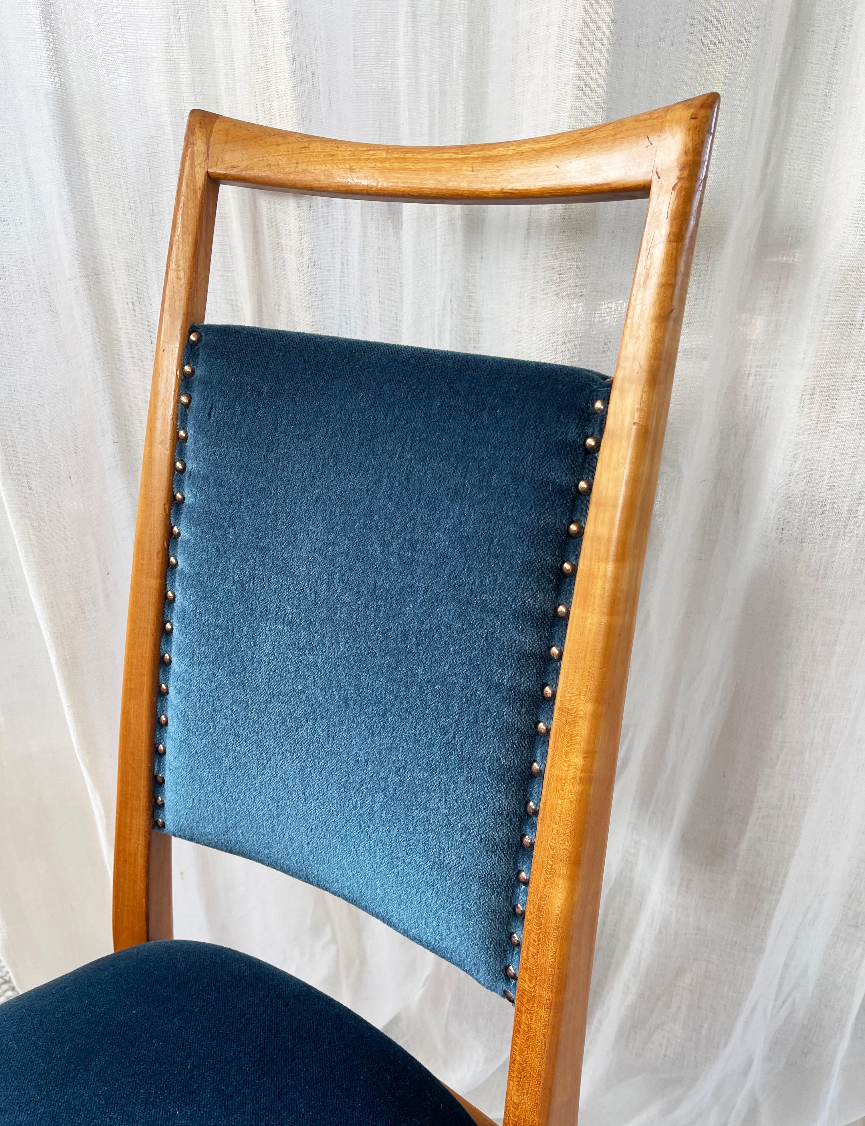 Set of 6 Mid Century Dining Chairs, Turquoise Velvet by Dettinger, Germany In Good Condition For Sale In Andernach, DE