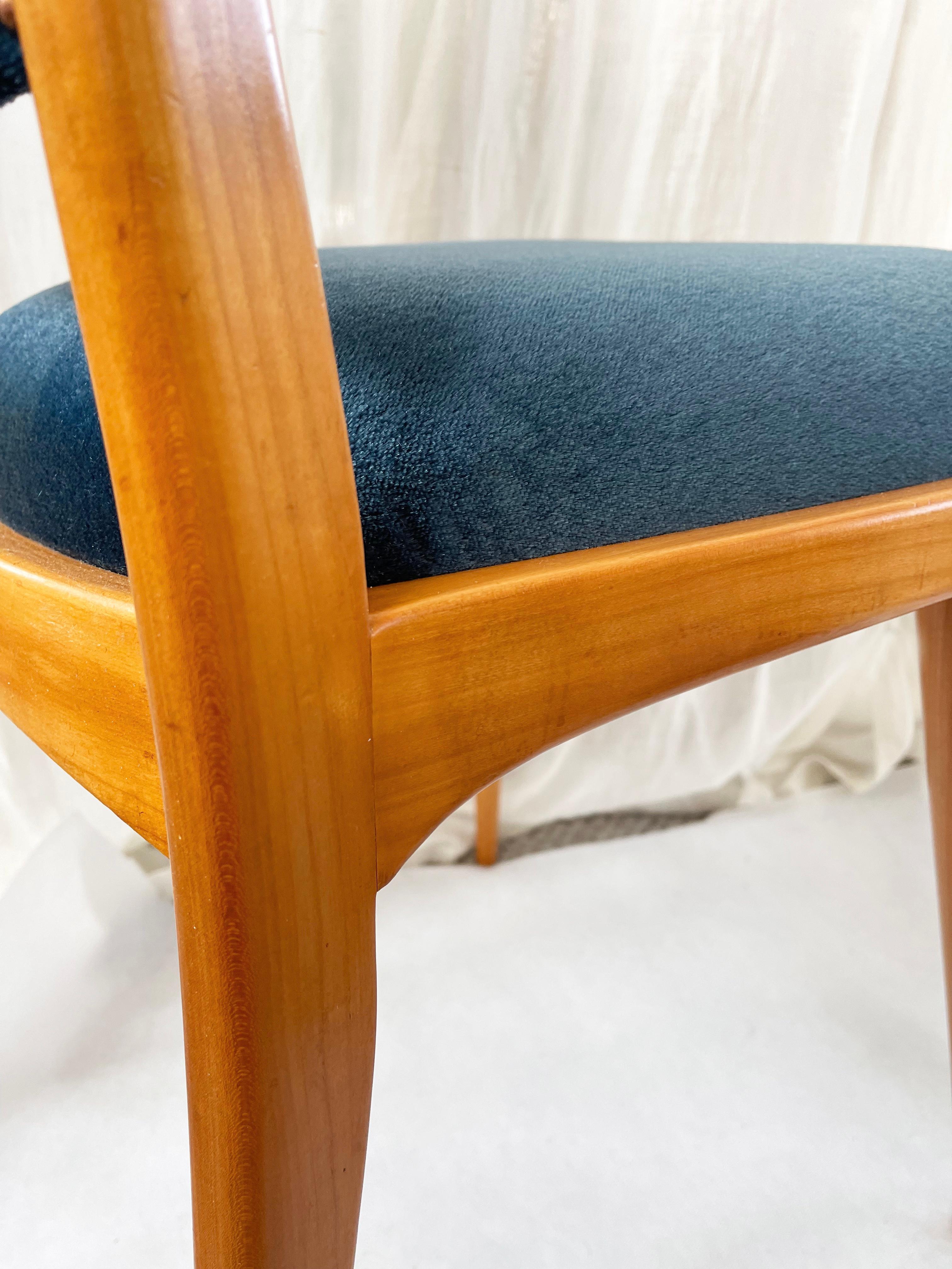 Velours Ensemble de 6 chaises de salle à manger du milieu du siècle, velours turquoise de Dettinger, Allemagne en vente