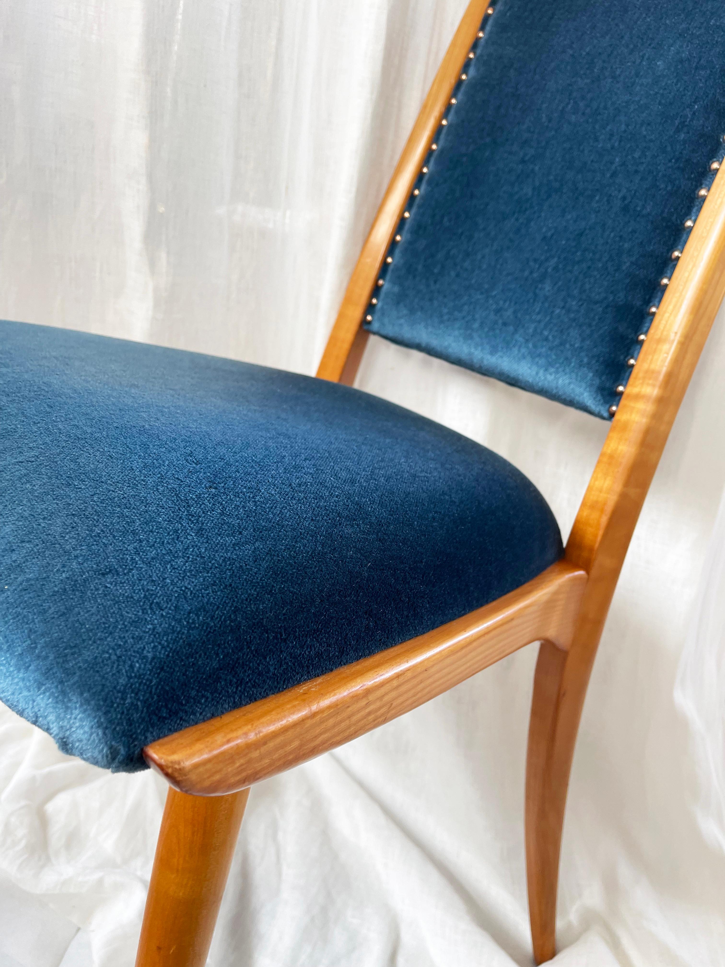 Ensemble de 6 chaises de salle à manger du milieu du siècle, velours turquoise de Dettinger, Allemagne en vente 1