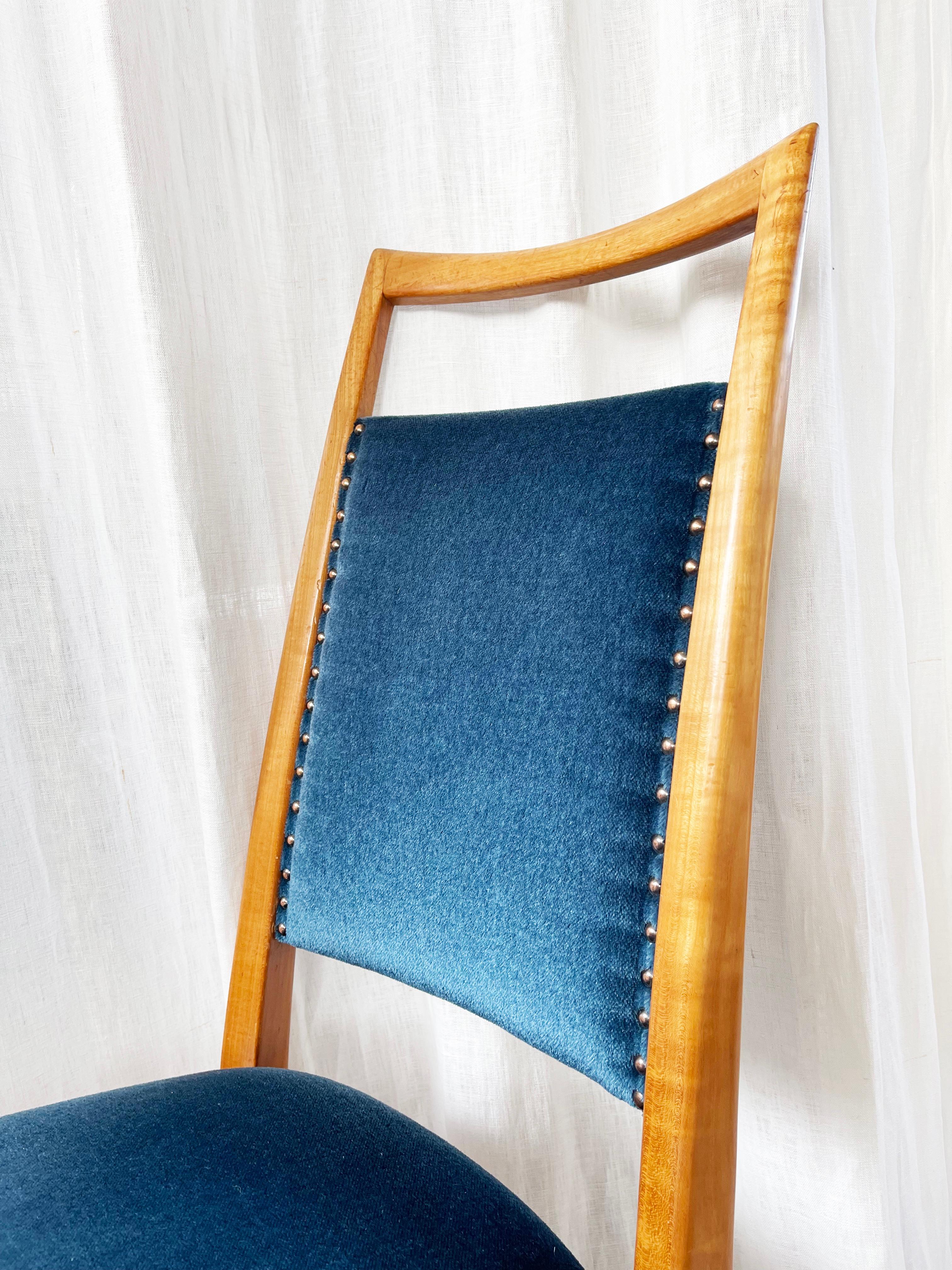 Ensemble de 6 chaises de salle à manger du milieu du siècle, velours turquoise de Dettinger, Allemagne en vente 2
