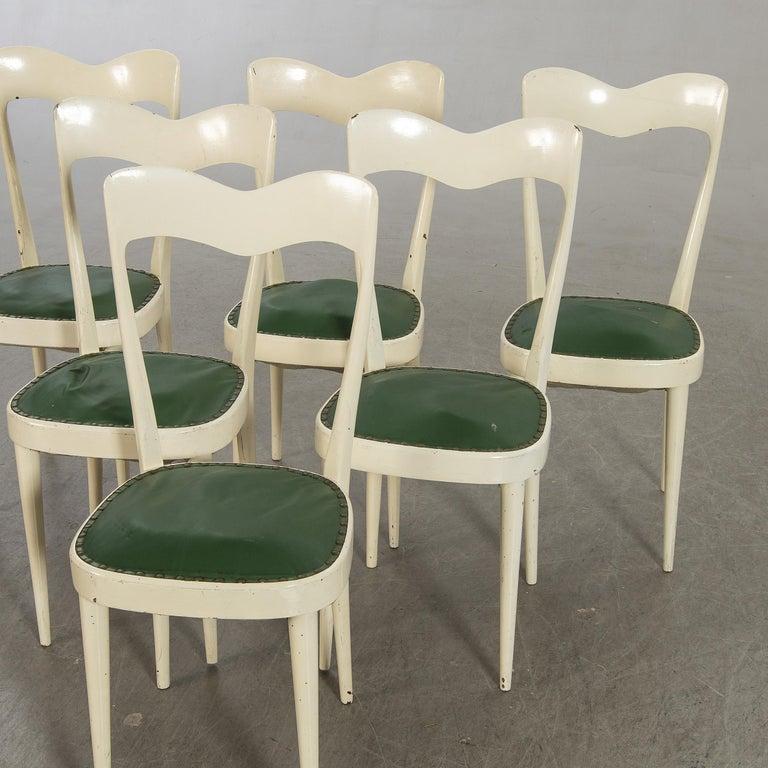 Conjunto de 6 sillas de comedor Mid Century con asientos verdes Moderno de mediados de siglo en venta