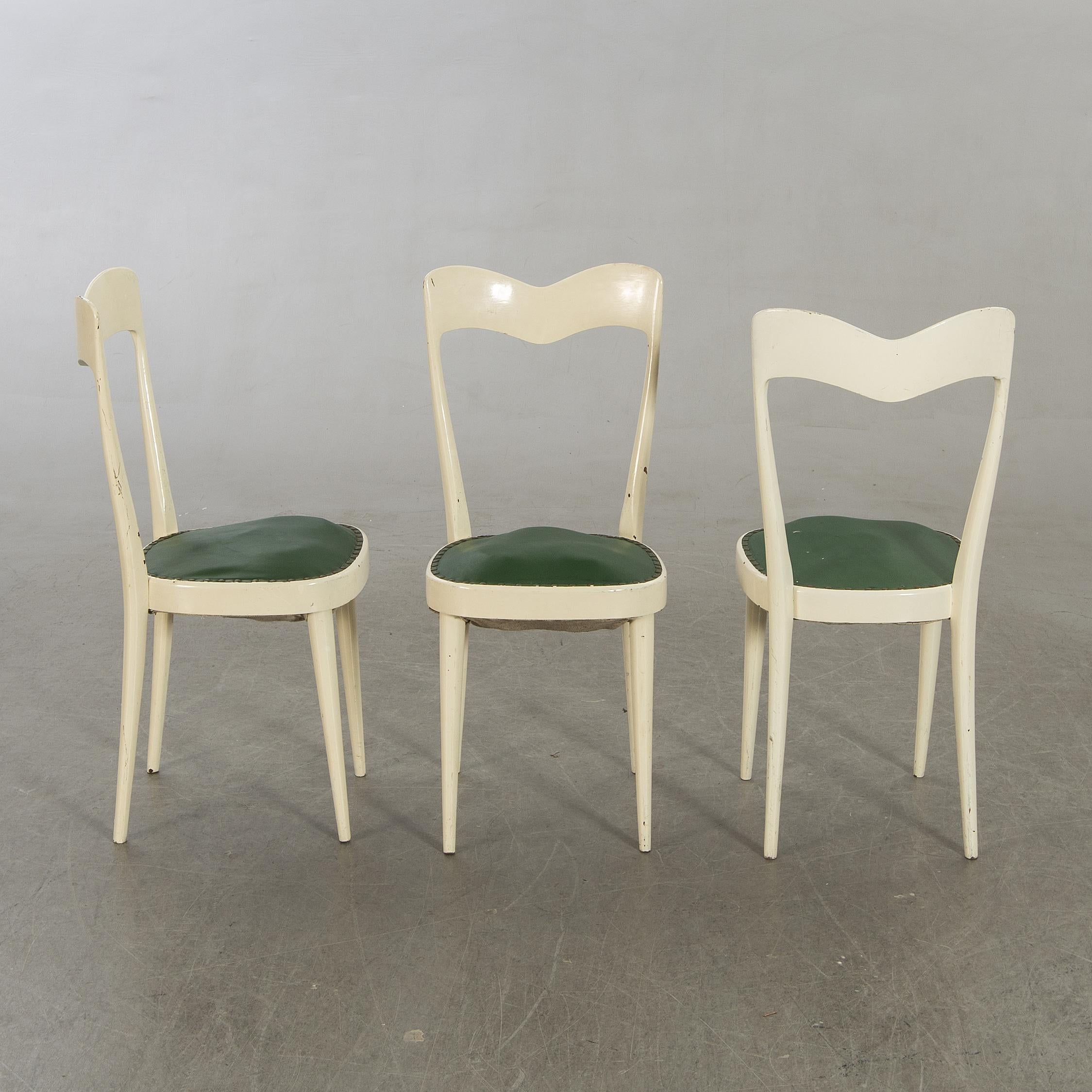 Set of 6 Mid Century Dining Chairs with Green Seats In Fair Condition For Sale In New York, NY