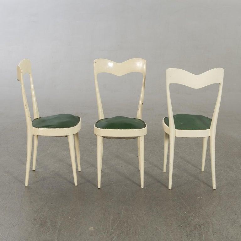 Conjunto de 6 sillas de comedor Mid Century con asientos verdes en Bastante bueno estado para la venta en New York, NY