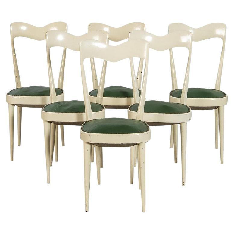 Set di 6 sedie da pranzo del Mid Century con sedute verdi
