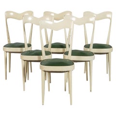 Set of 6 Mid Century Dining Chairs with Green Seats