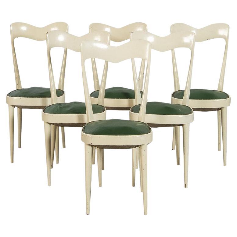 Satz von 6 Esszimmerstühlen aus der Mitte des Jahrhunderts mit grünen Sitzen im Angebot