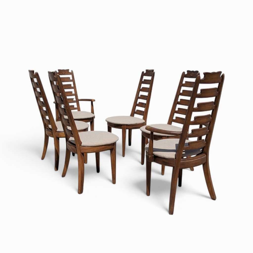 Set of 6 Mid Century Dining Chairs, Wood, Walnut Finish, USA, c. 1960s For Sale 5