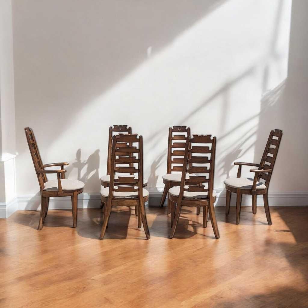 Set of 6 Mid Century Dining Chairs, Wood, Walnut Finish, USA, c. 1960s For Sale 9