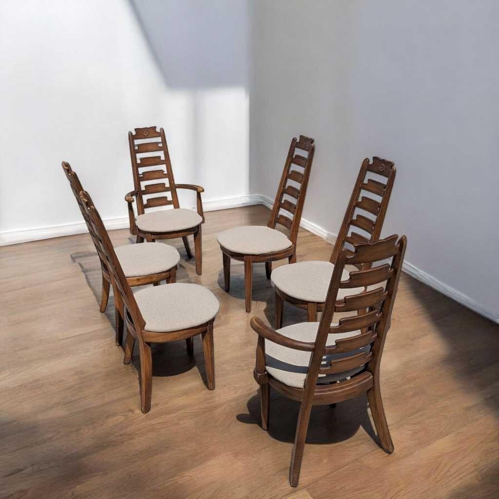 Set of 6 Mid Century Dining Chairs, Wood, Walnut Finish, USA, c. 1960s For Sale 12