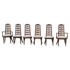Set of 6 Mid Century Dining Chairs, Wood, Walnut Finish, USA, c. 1960s