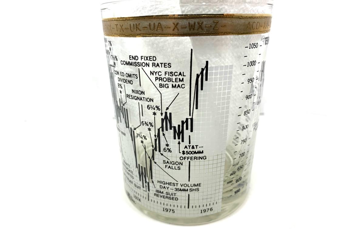 Set Of 6 Mid Century DOB Commemorative Stock Market Glasses 1966-1976 For Sale 1