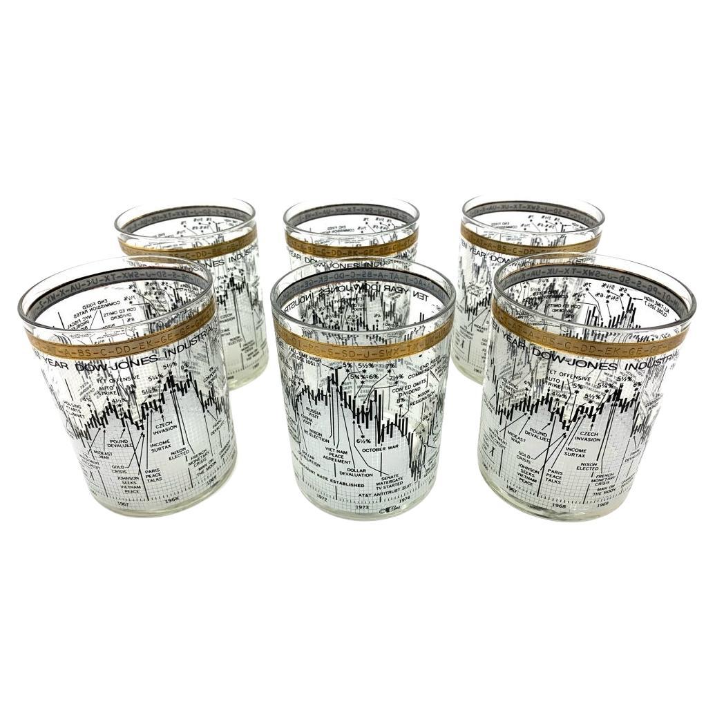 Set Of 6 Mid Century DOB Commemorative Stock Market Glasses 1966-1976 For Sale