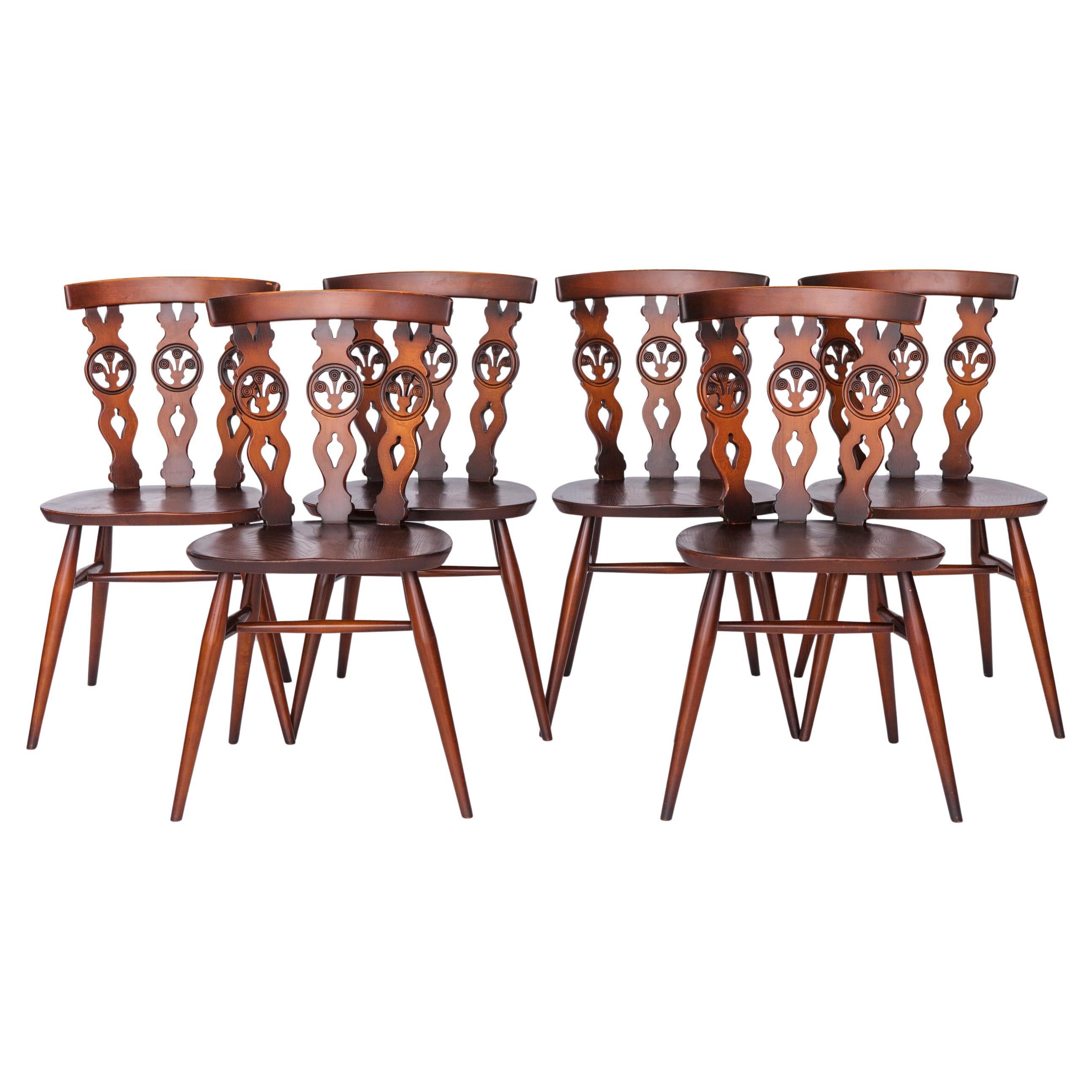 Ensemble de 6 chaises de salle à manger en orme du milieu du siècle par Ercol - Chaises anglaises vintage, années 1960