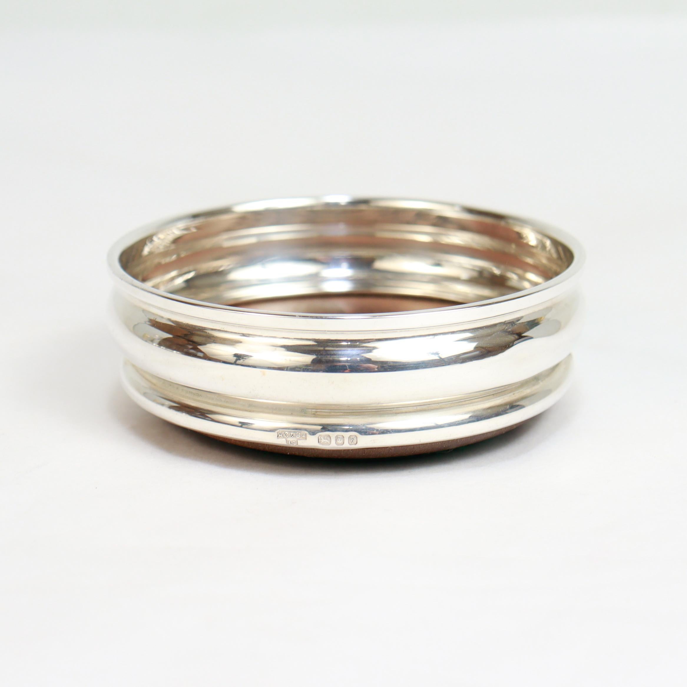 Set of 6 Mid-Century English Sterling Silver & Wood Cup Coasters by Chick & Sons For Sale 8