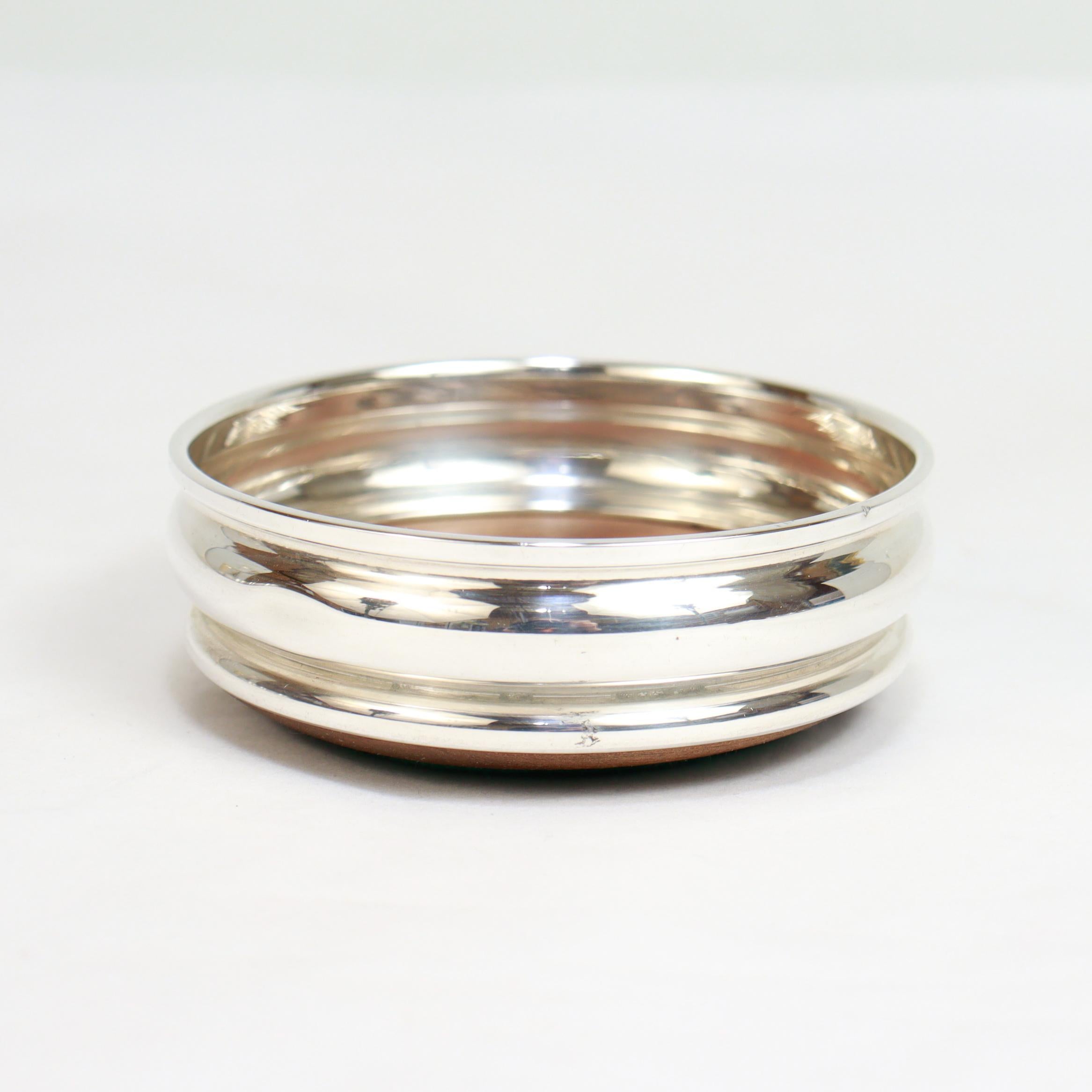 Set of 6 Mid-Century English Sterling Silver & Wood Cup Coasters by Chick & Sons For Sale 9