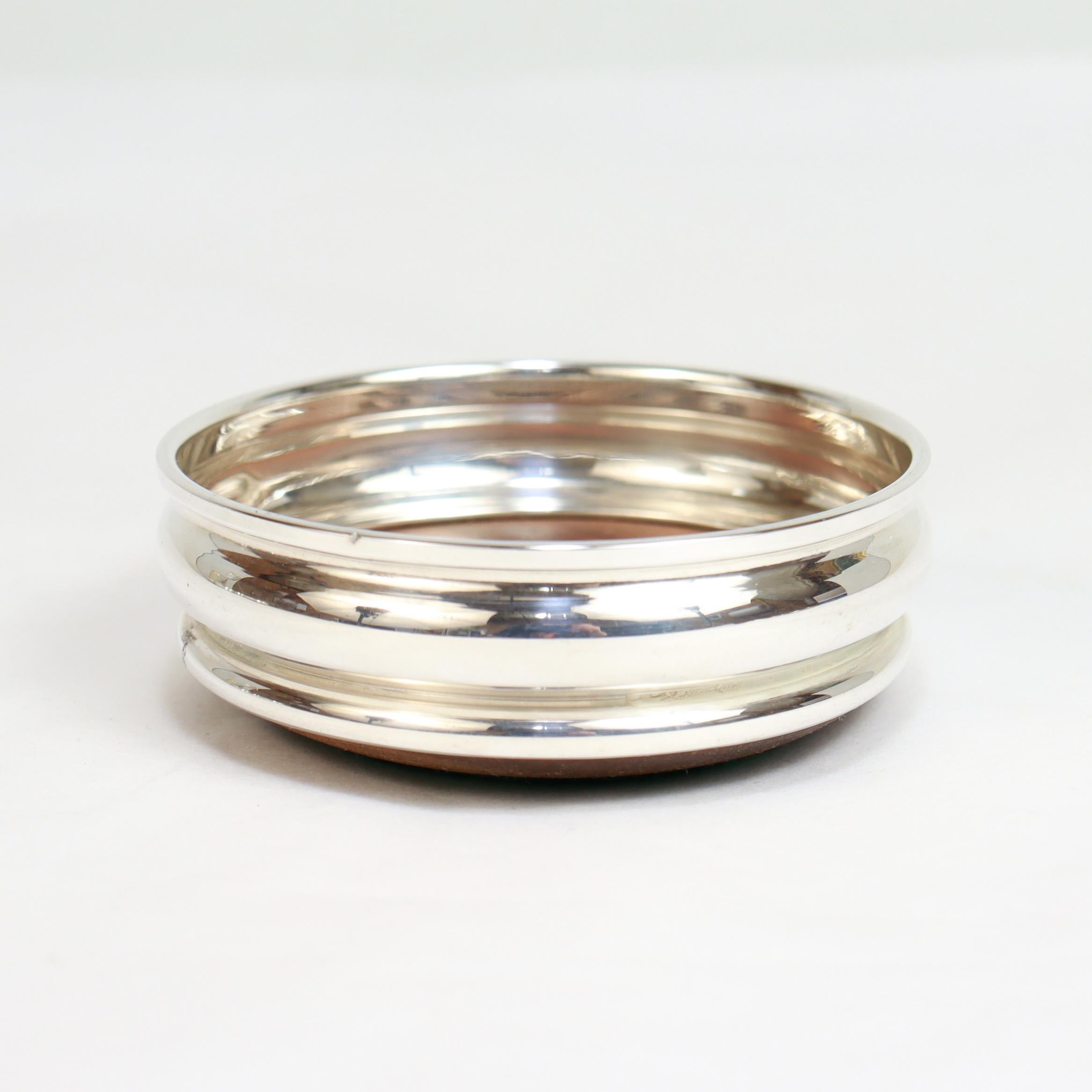 Set of 6 Mid-Century English Sterling Silver & Wood Cup Coasters by Chick & Sons For Sale 10