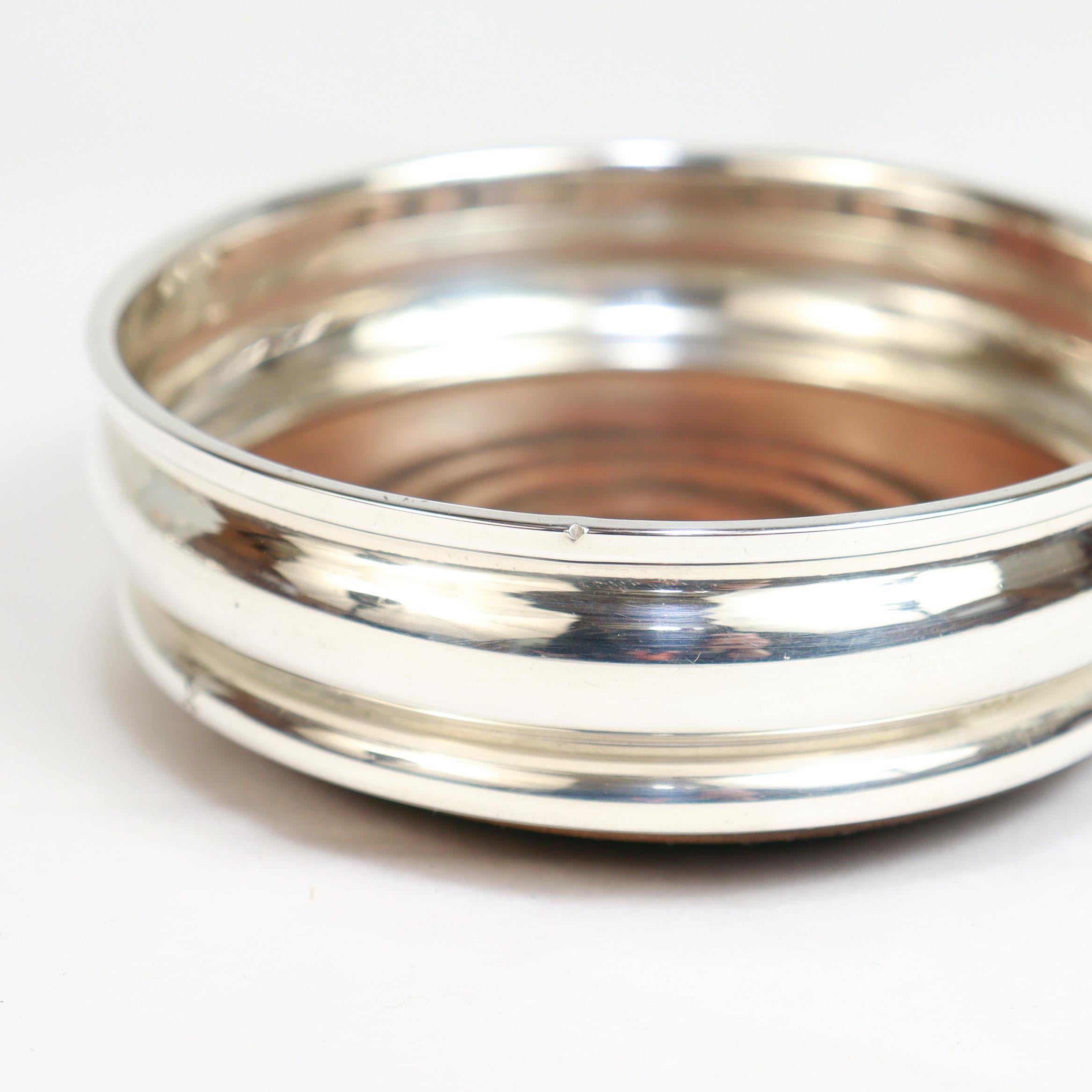 Set of 6 Mid-Century English Sterling Silver & Wood Cup Coasters by Chick & Sons For Sale 13
