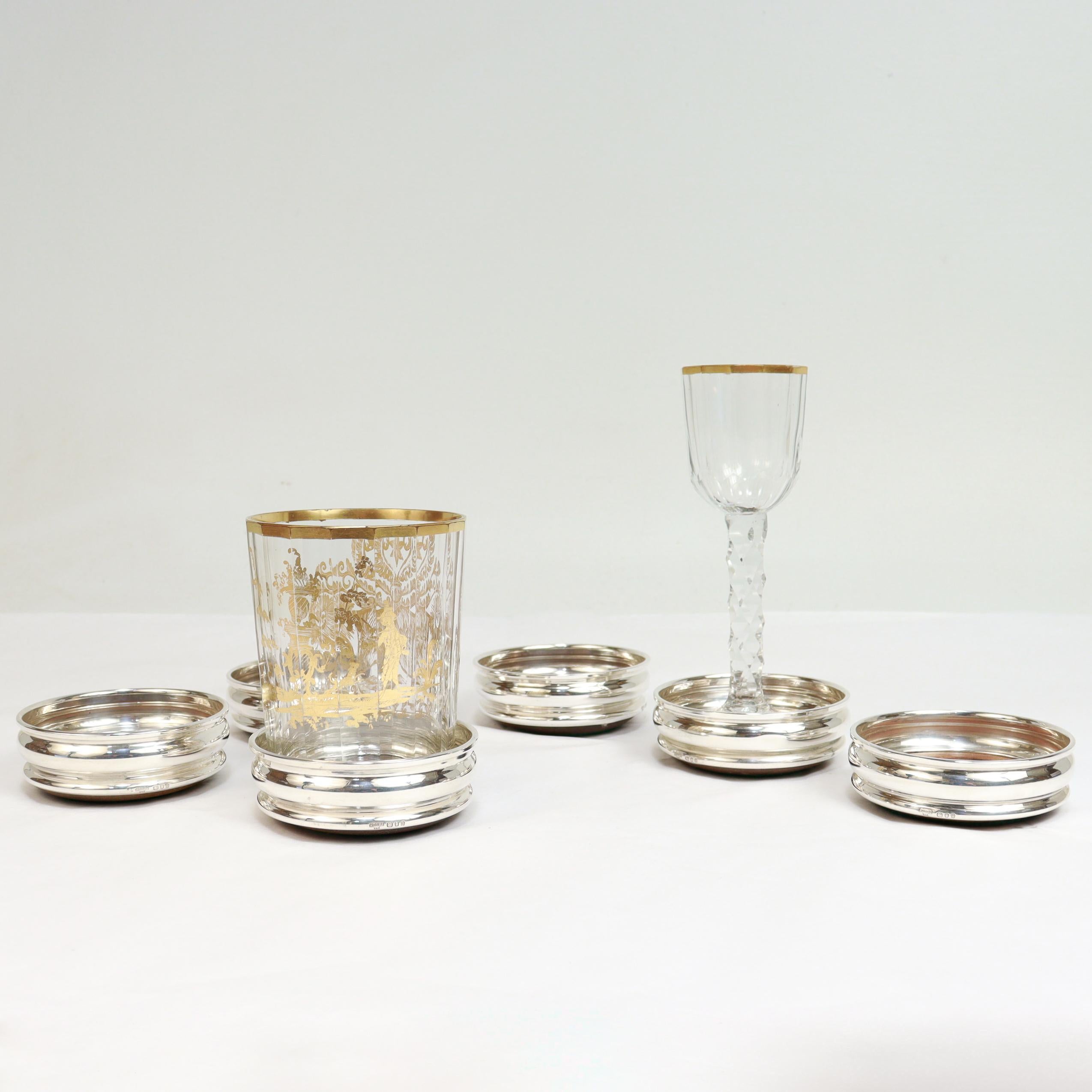 Set of 6 Mid-Century English Sterling Silver & Wood Cup Coasters by Chick & Sons For Sale 3