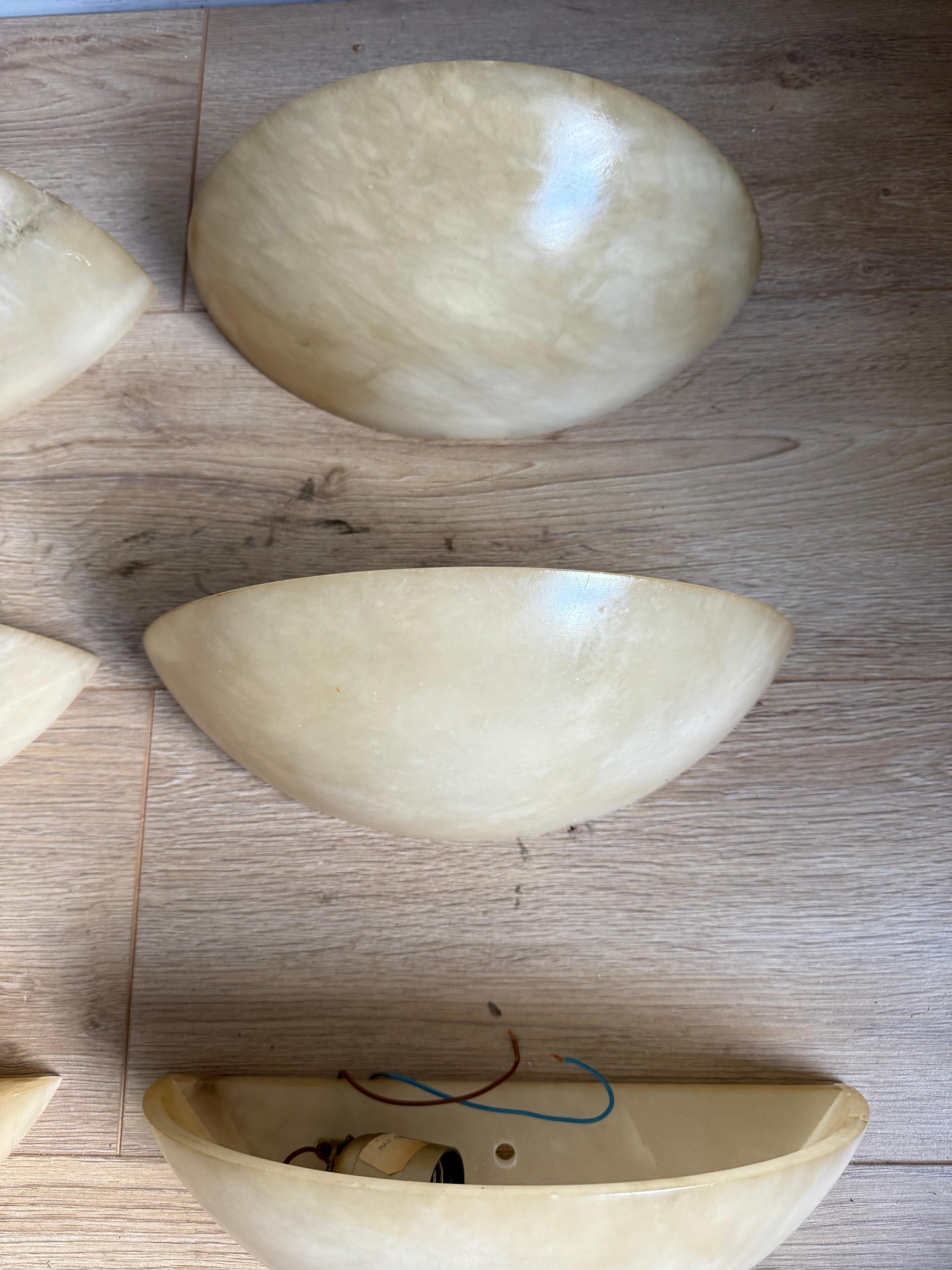 Set of 6 Mid-Century Era, Art Deco Style, Good Condition Alabaster Wall Sconces For Sale 4