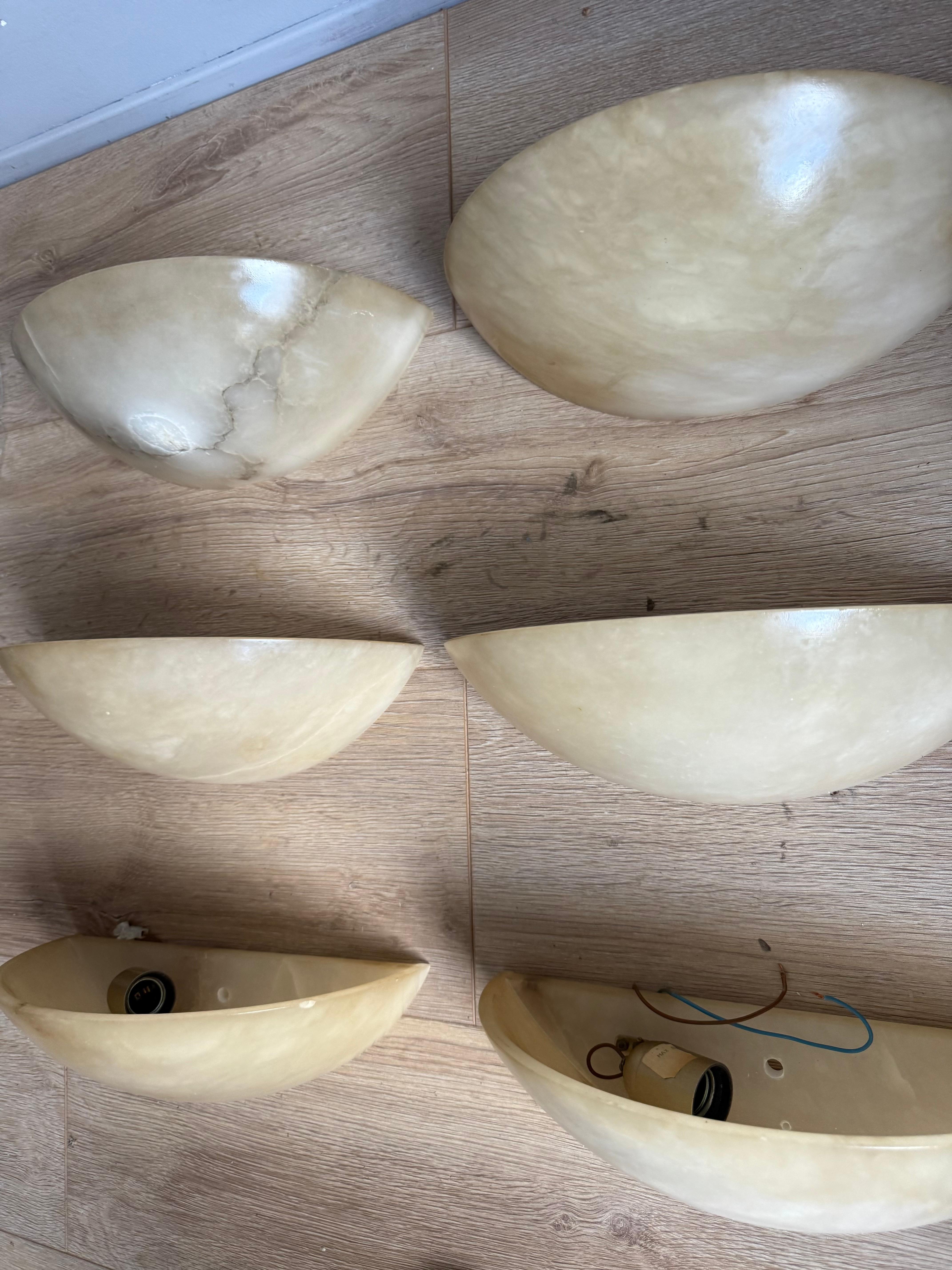 Set of 6 Mid-Century Era, Art Deco Style, Good Condition Alabaster Wall Sconces For Sale 6
