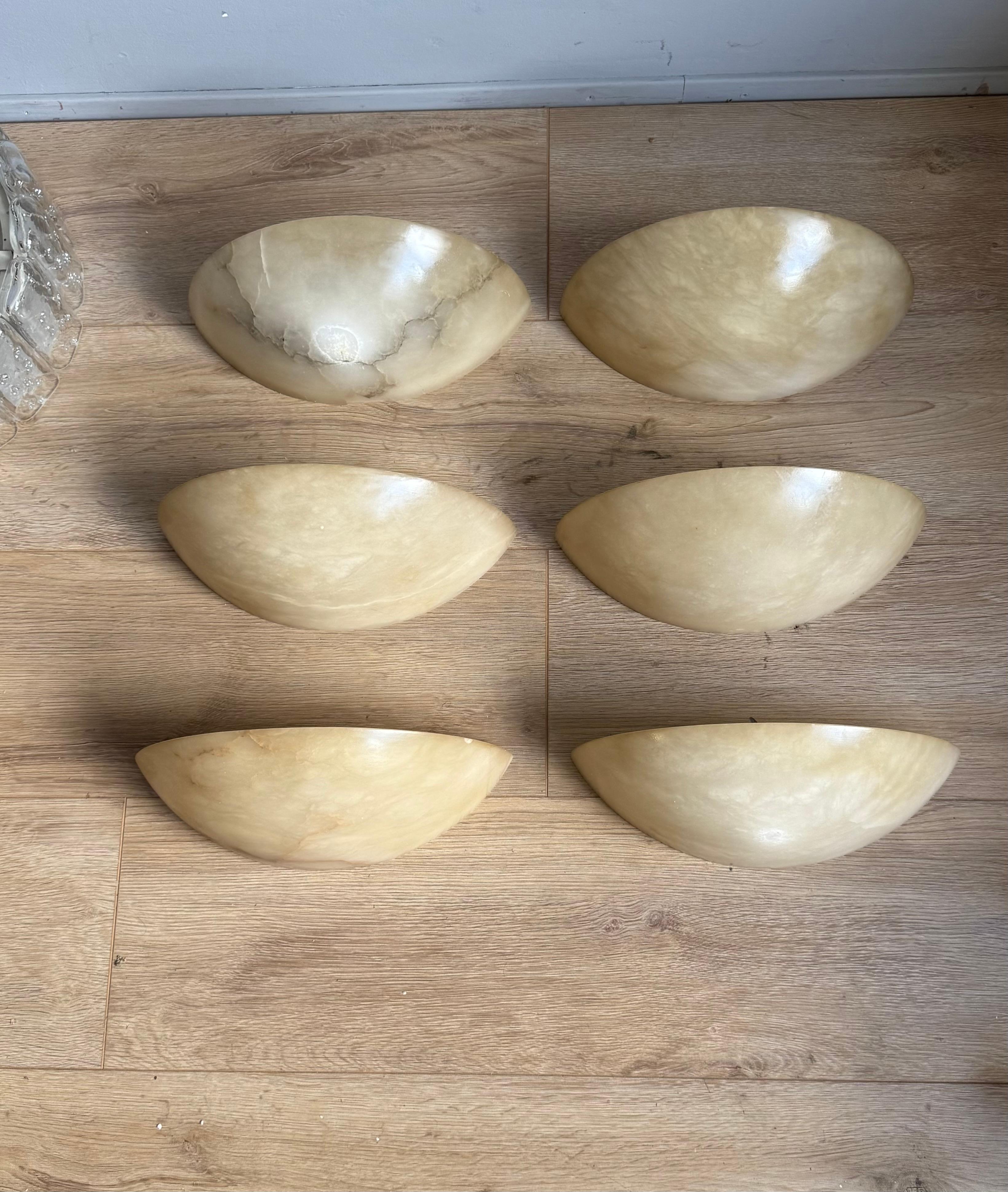 Set of 6 Mid-Century Era, Art Deco Style, Good Condition Alabaster Wall Sconces For Sale 10