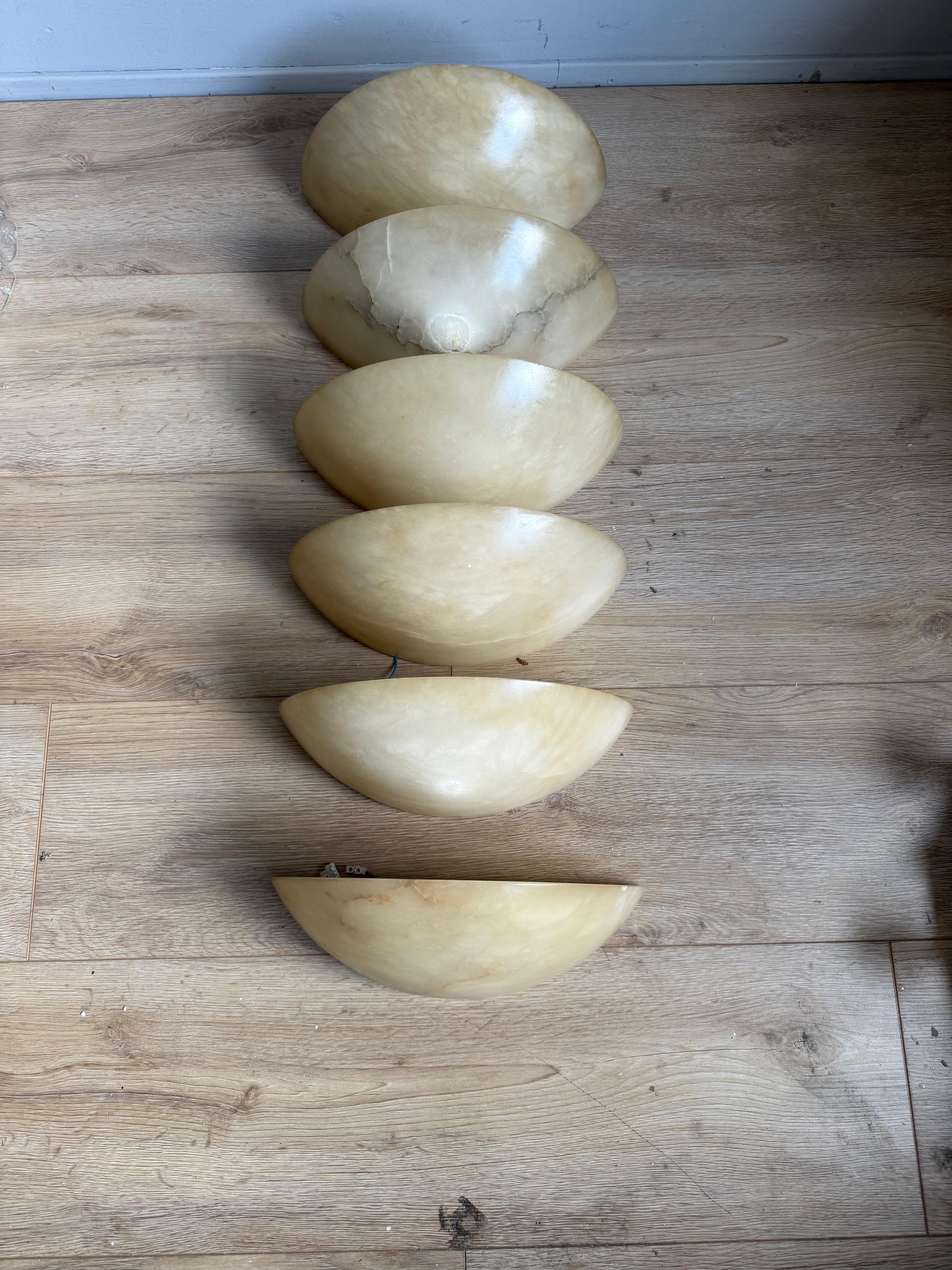 Set of 6 Mid-Century Era, Art Deco Style, Good Condition Alabaster Wall Sconces For Sale 11