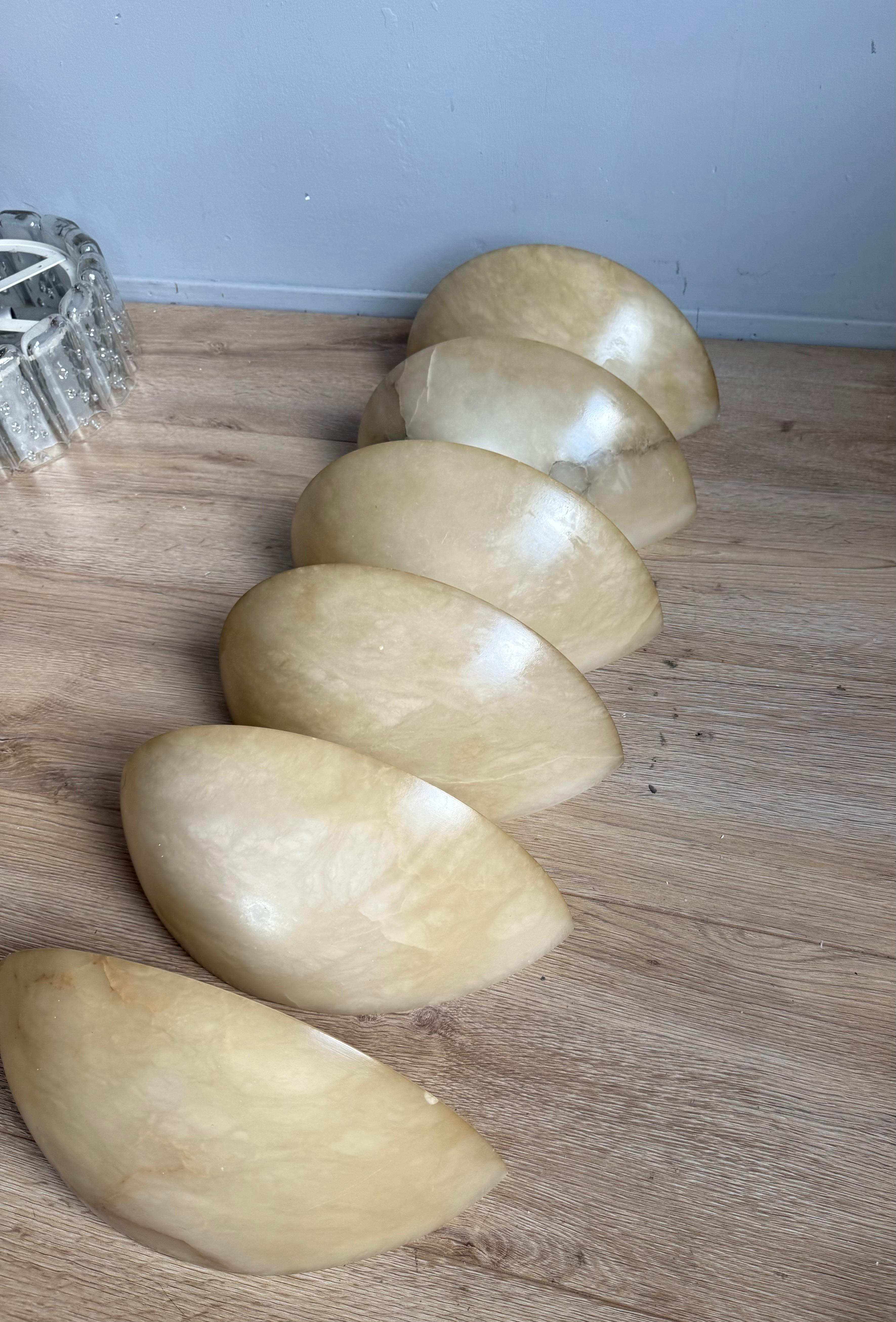 European Set of 6 Mid-Century Era, Art Deco Style, Good Condition Alabaster Wall Sconces For Sale