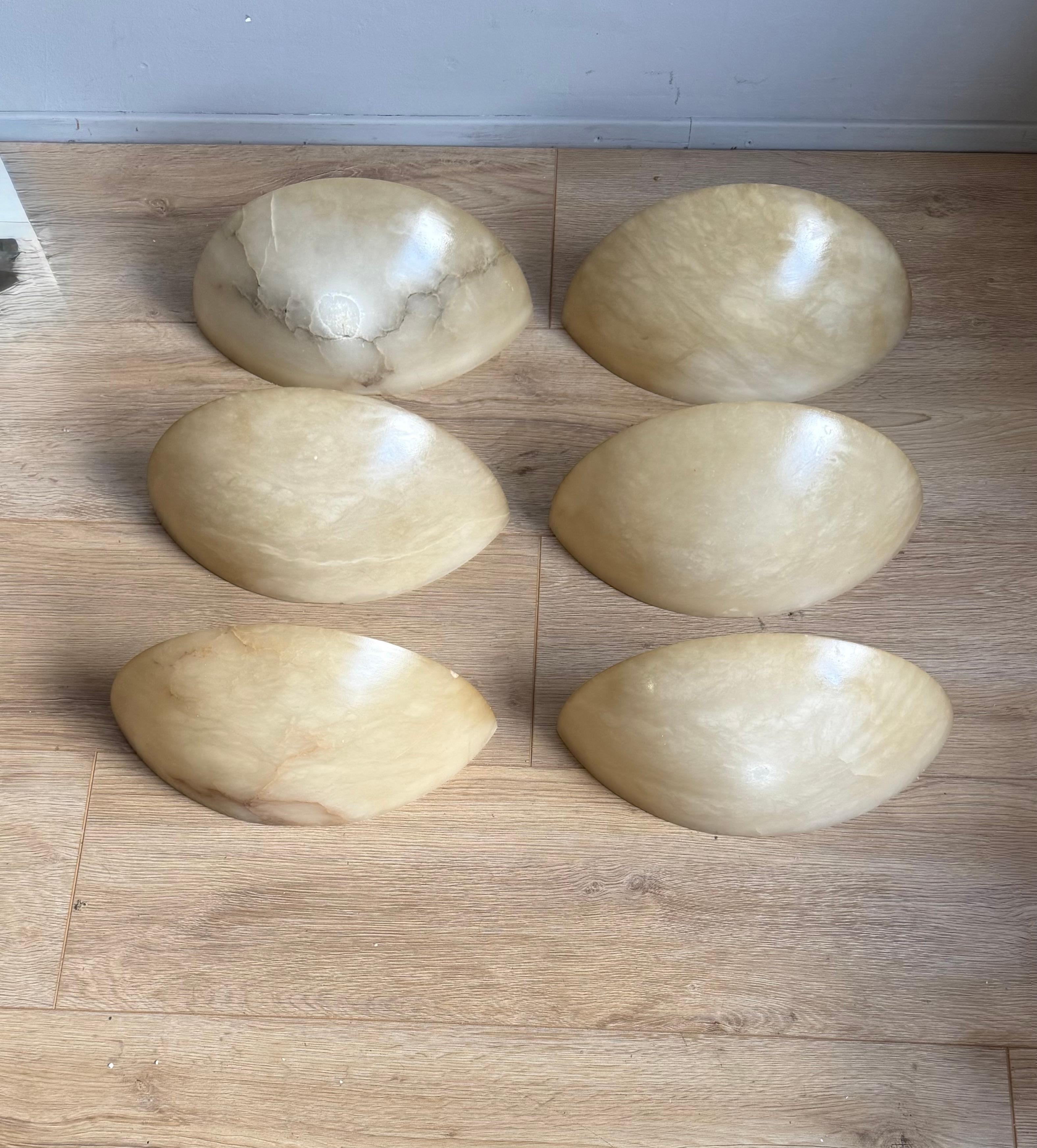 Set of 6 Mid-Century Era, Art Deco Style, Good Condition Alabaster Wall Sconces In Good Condition For Sale In Lisse, NL