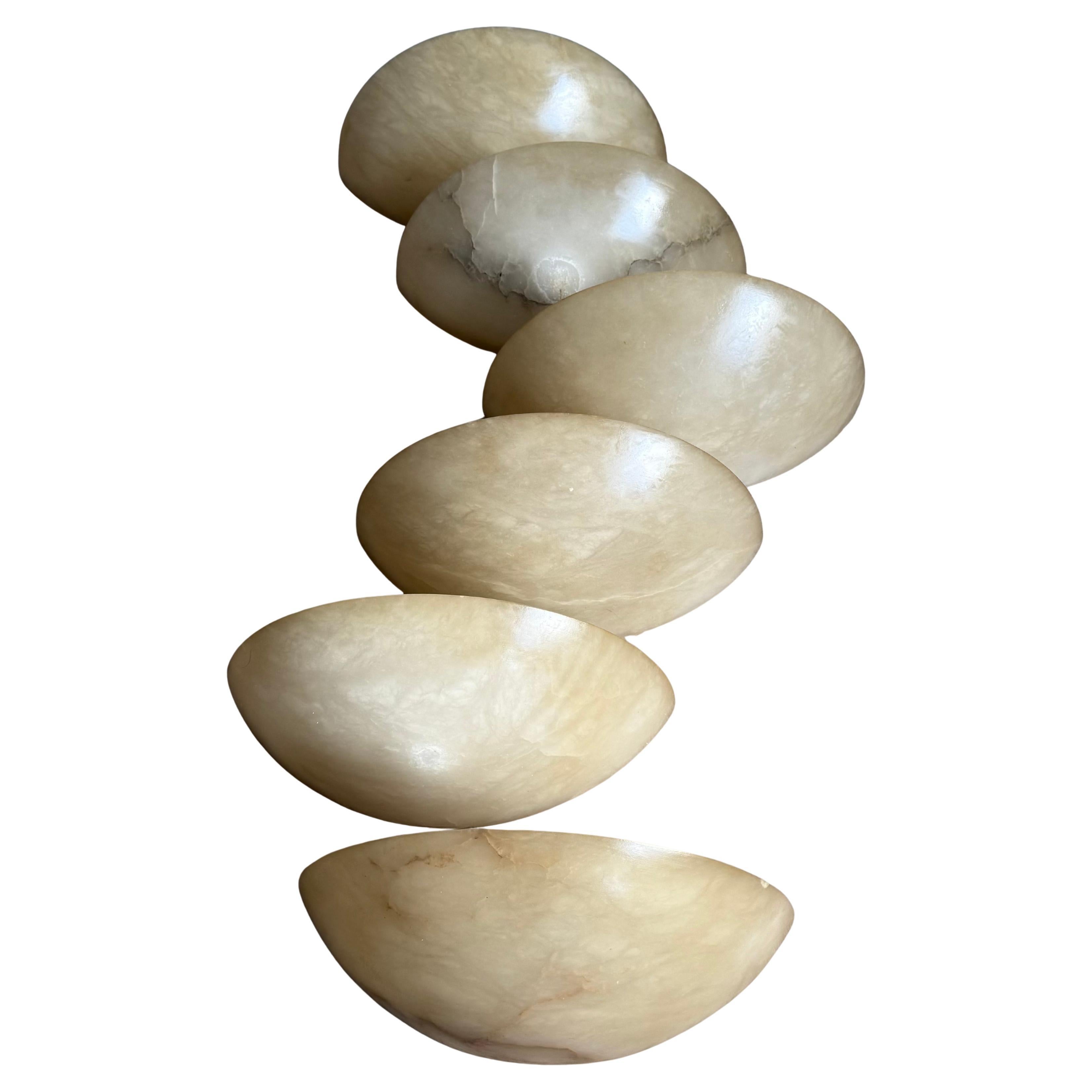 Set of 6 Mid-Century Era, Art Deco Style, Good Condition Alabaster Wall Sconces