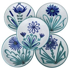 Set of 6 Mid-Century Flowers Plates Robert Picault Vallauris